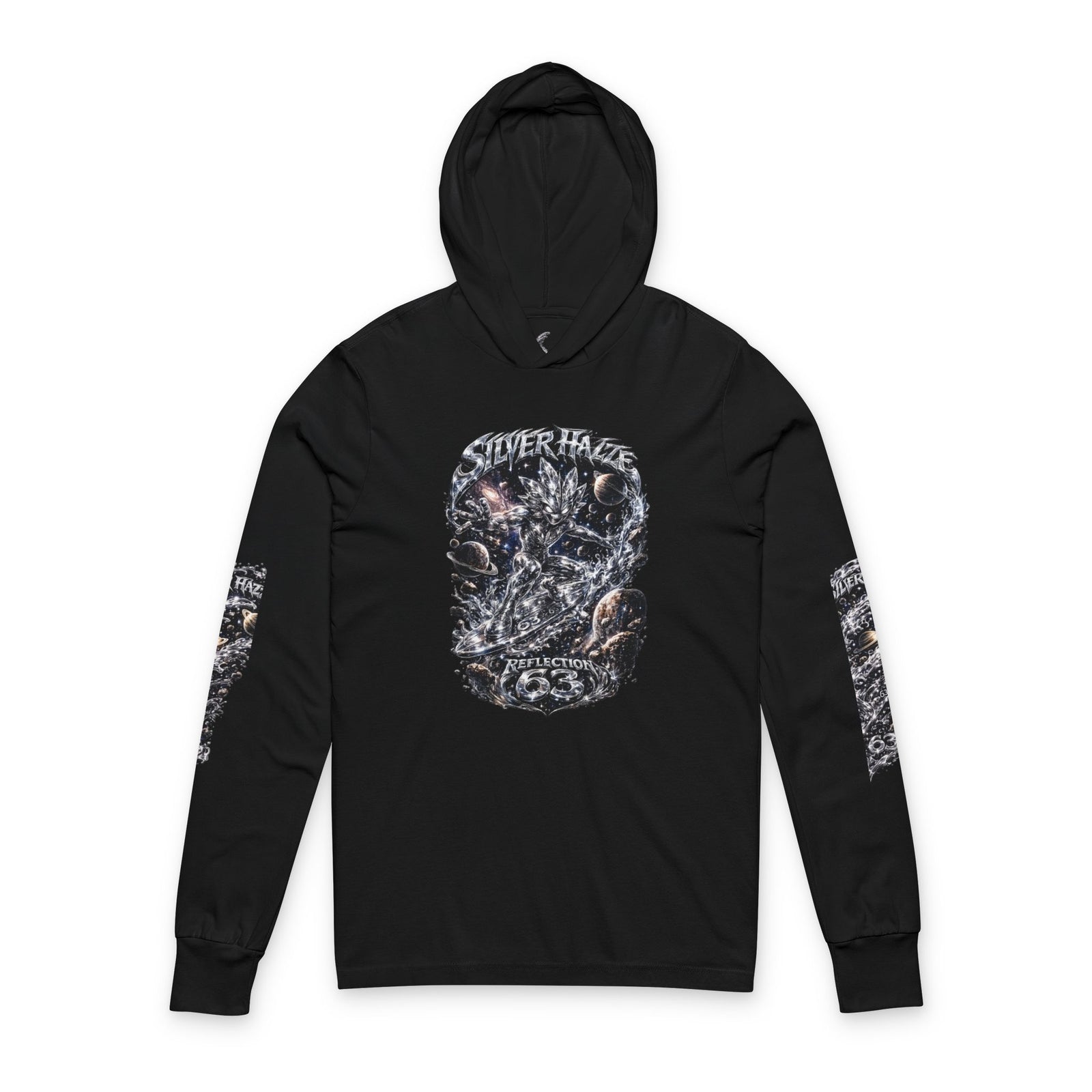 Skull Reflection Hooded Long Sleeve Tee — Gothic Graphic Hooded Shirt