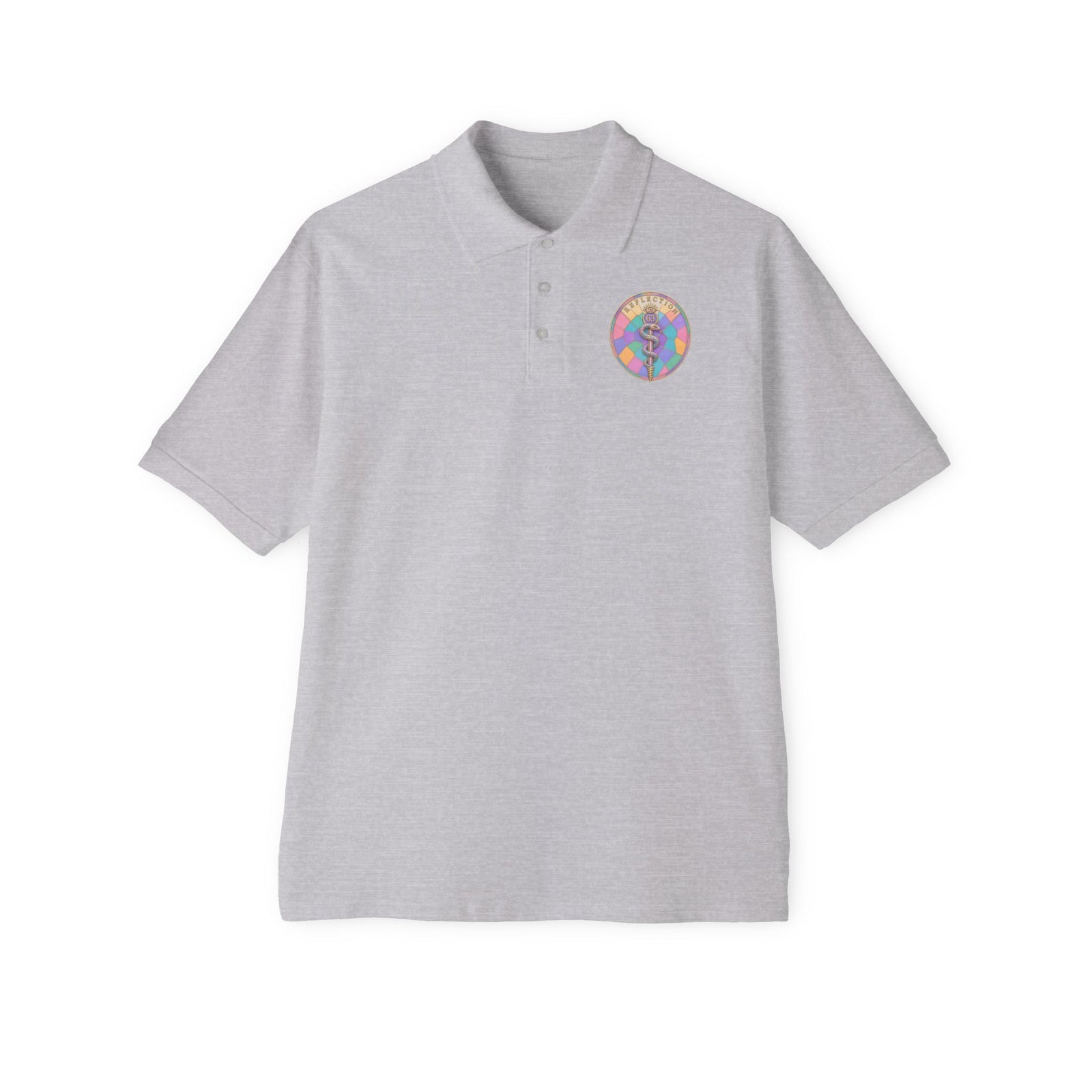 Men's Polo — Retro Sacred Mother & Child Emblem