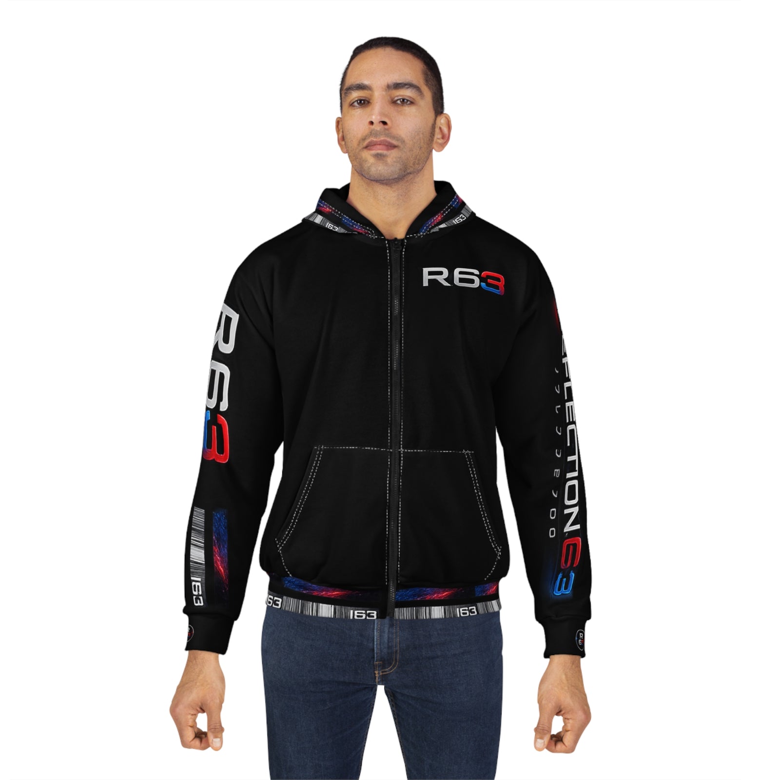 Reflection63 Space Logo Zip Hoodie — Sci‑Fi Graphic Full‑Zip Hoodie