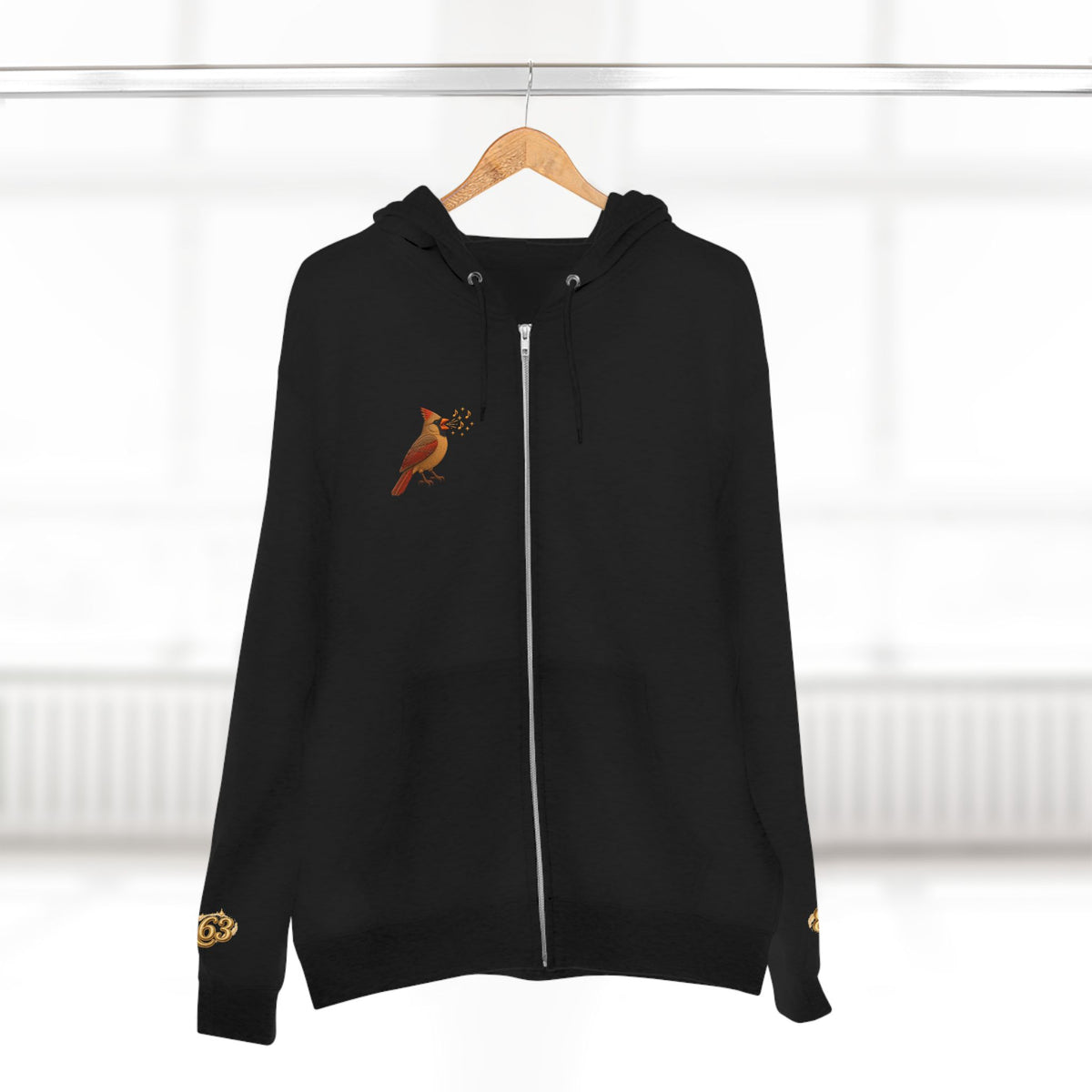 Cardinal Bird Zip Hoodie — Vintage Red Cardinal Graphic Zip-Up