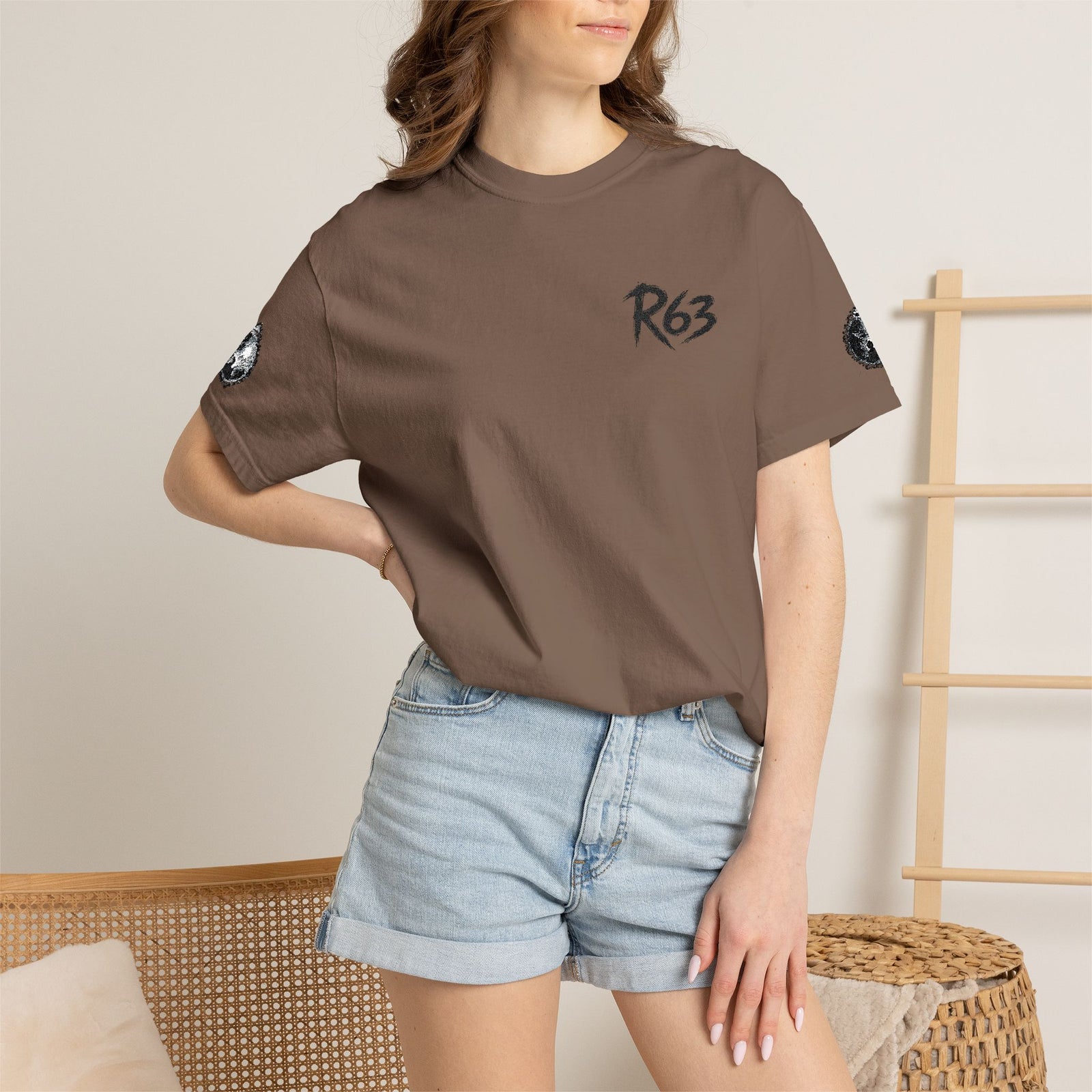 R63 Minimal Logo T-Shirt — Streetwear Graphic Tee with Sleeve Emblem