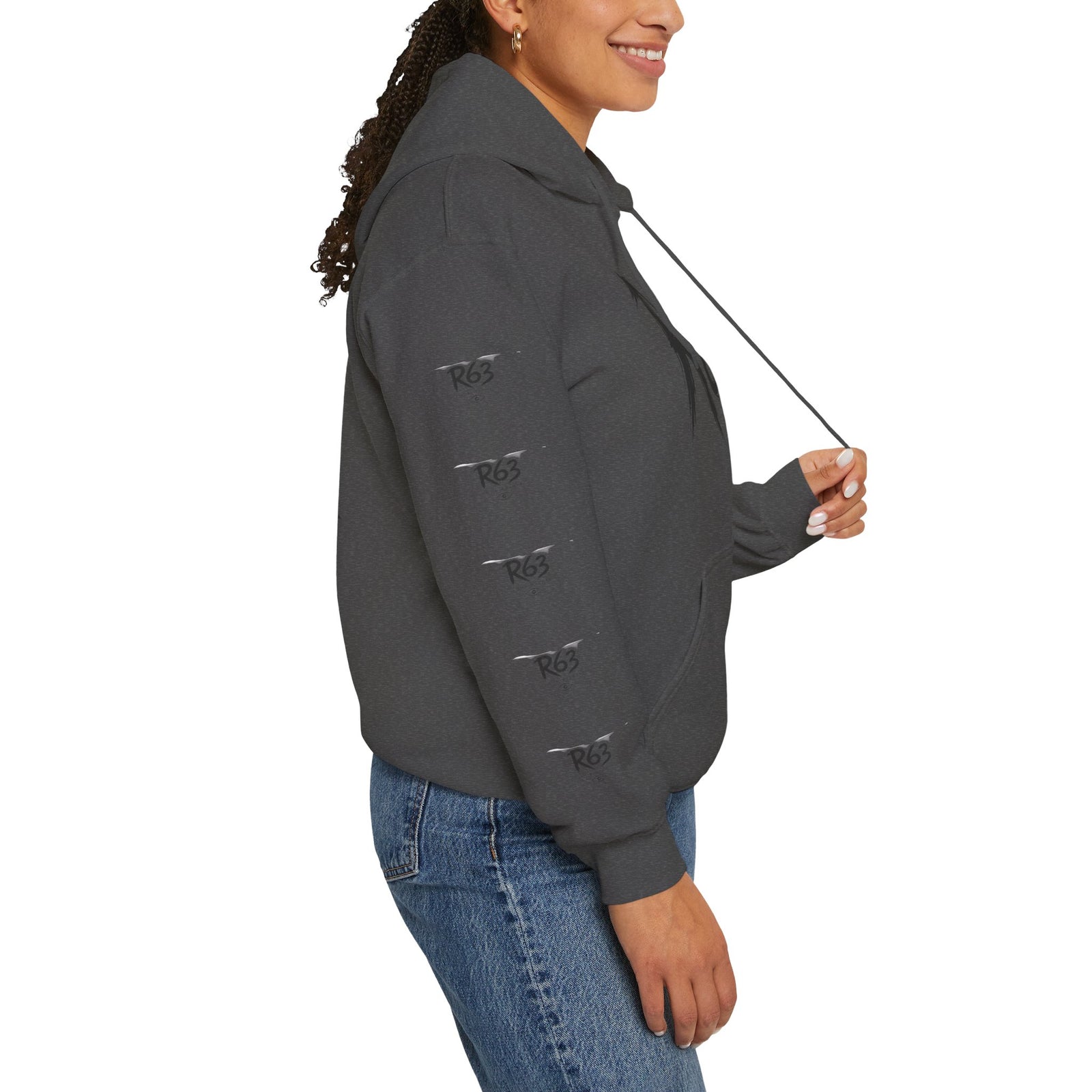 R63 Graphic Hoodie — Reflective Souls Back Print, Sleeve Logo Streetwear