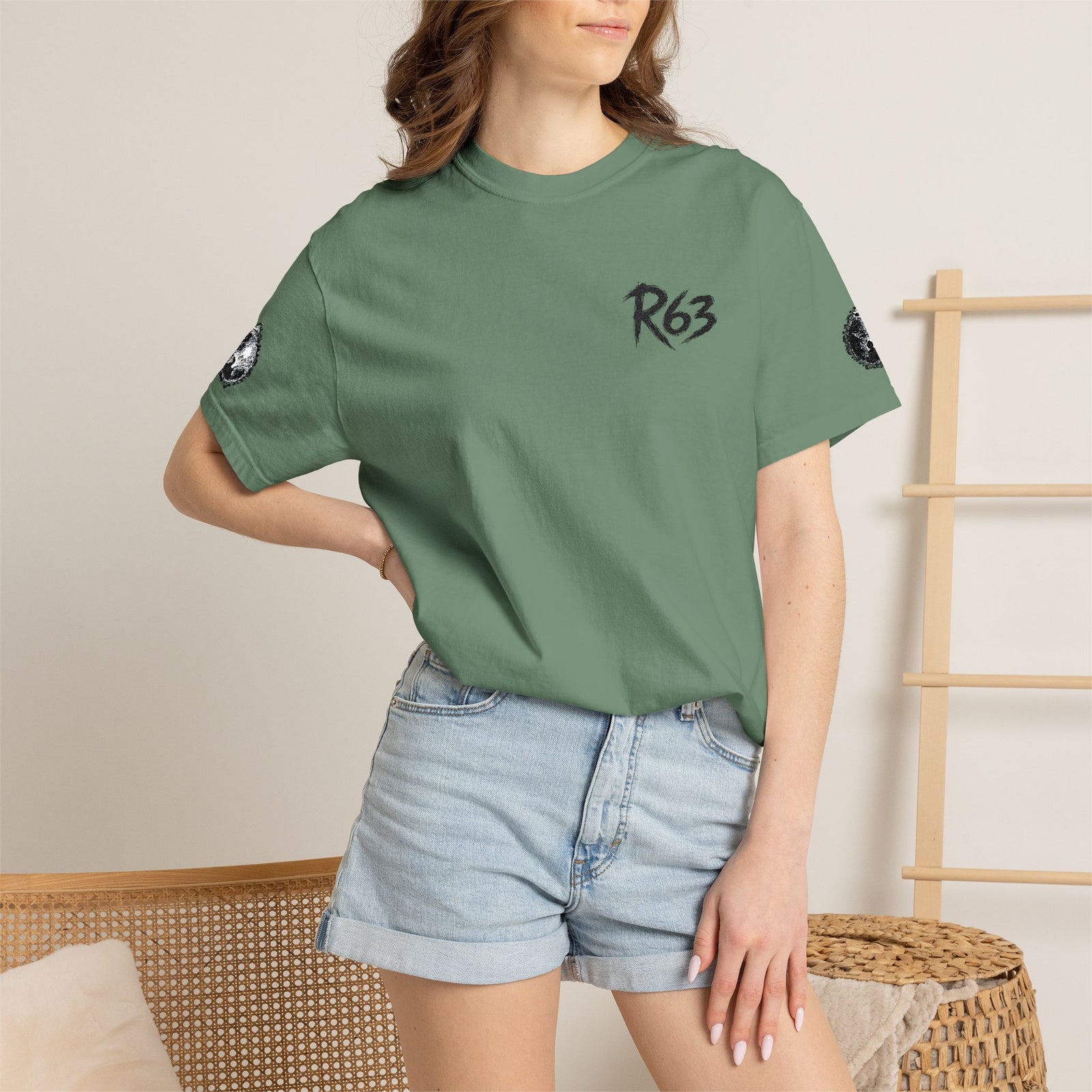 R63 Minimal Logo T-Shirt — Streetwear Graphic Tee with Sleeve Emblem