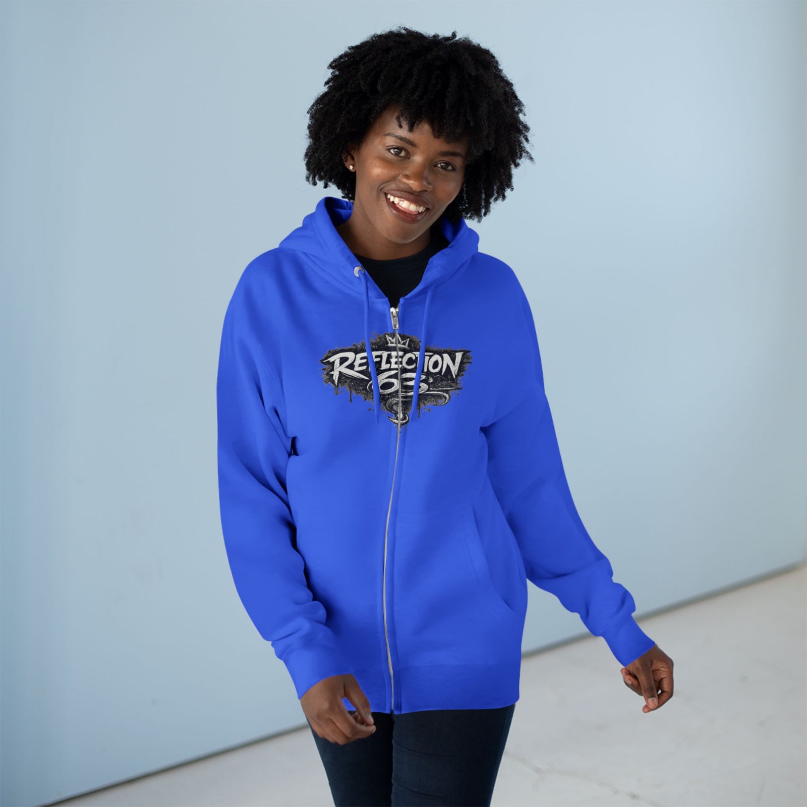 Reflection 63 Zip Hoodie — Vintage Crest Graphic Zip-Up Hoodie