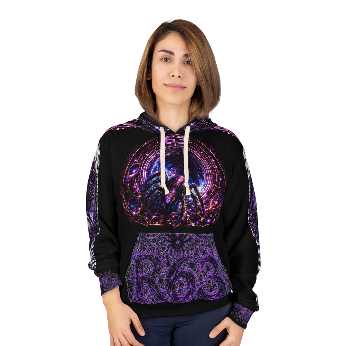 Spider Sigil Hoodie – Purple Gothic Cosmic Emblem All-Over Print
