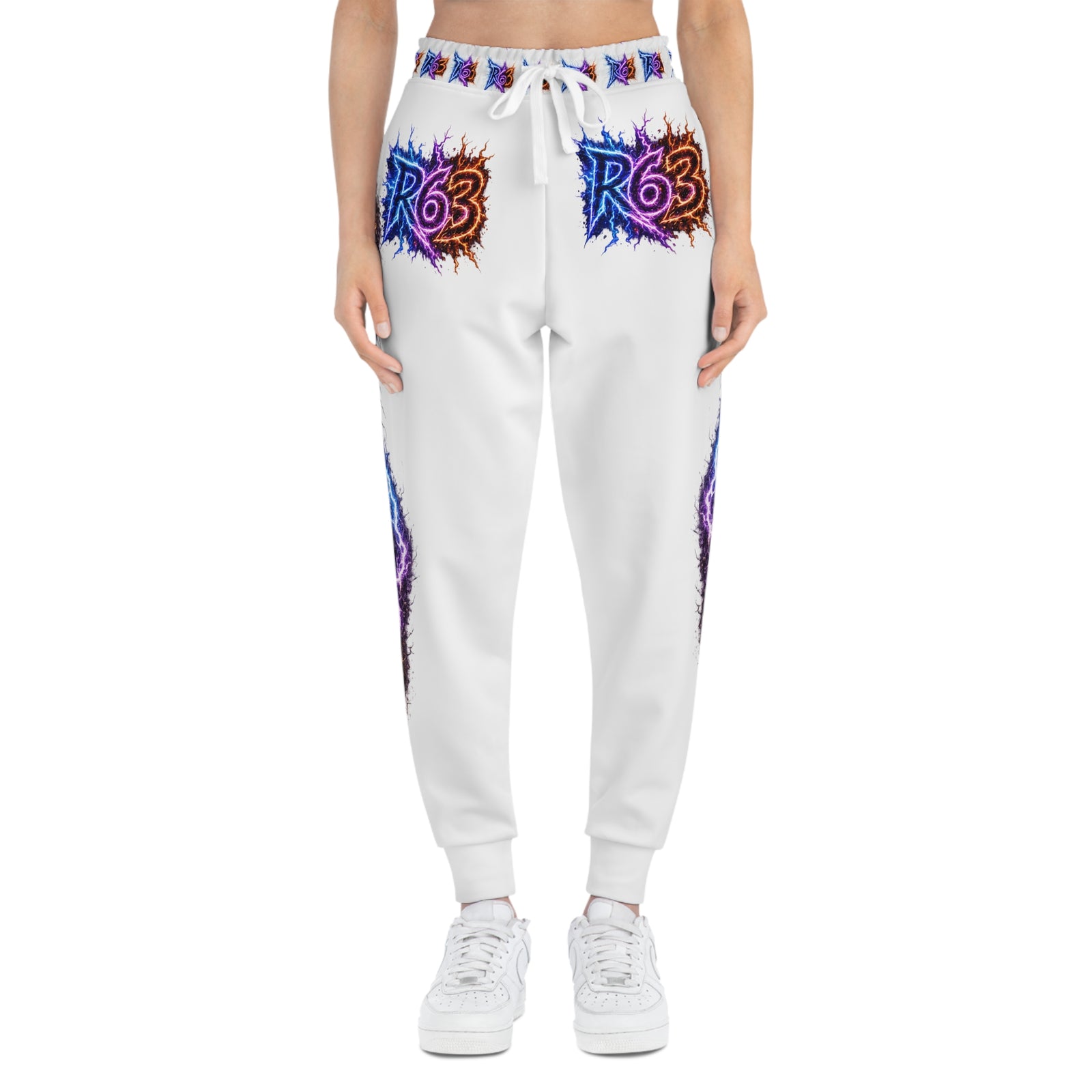 R63 Lightning Graphic Joggers — White All-Over Print Athletic Pants