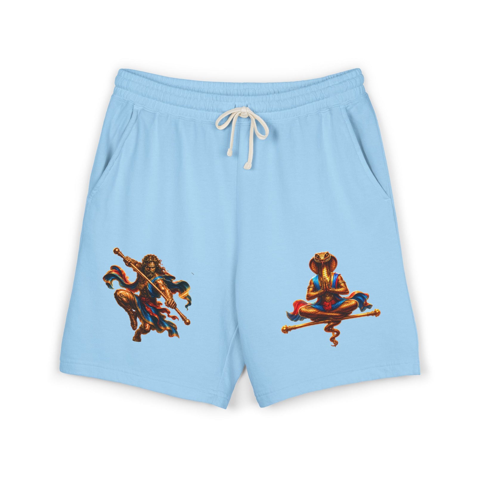 Mythic Yoga Sweat Shorts — Serpent & Warrior Graphic Fleece Shorts