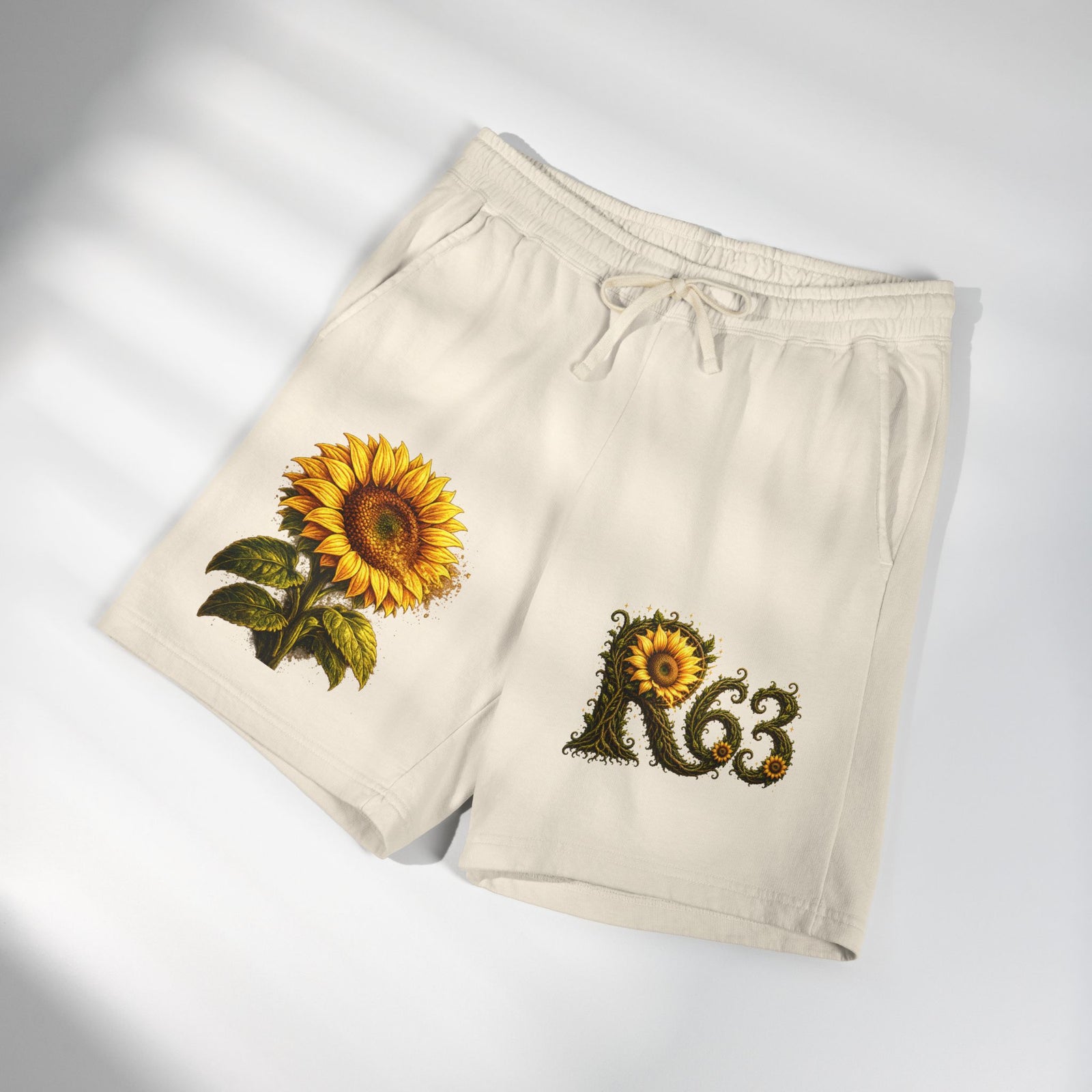 Sunflower Bee Fleece Sweat Shorts — Garment-Dyed Lightweight Lounge Shorts