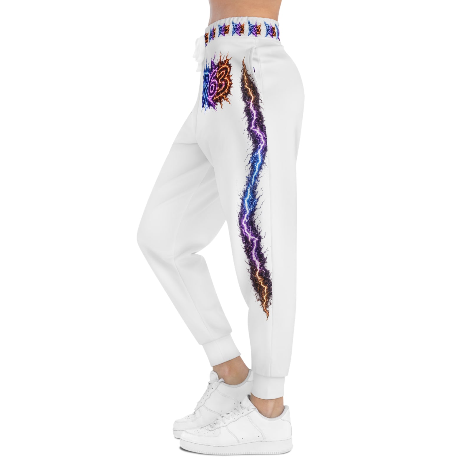 R63 Lightning Graphic Joggers — White All-Over Print Athletic Pants