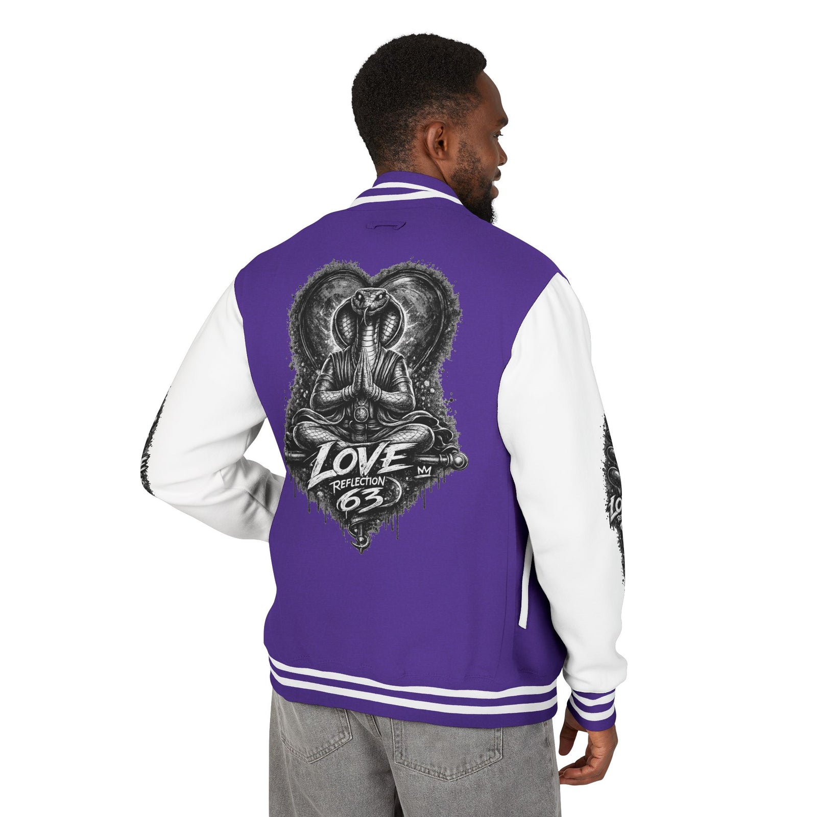Letterman Jacket — Retro 'Love Reflection 63' Snake Heart Embroidered Design