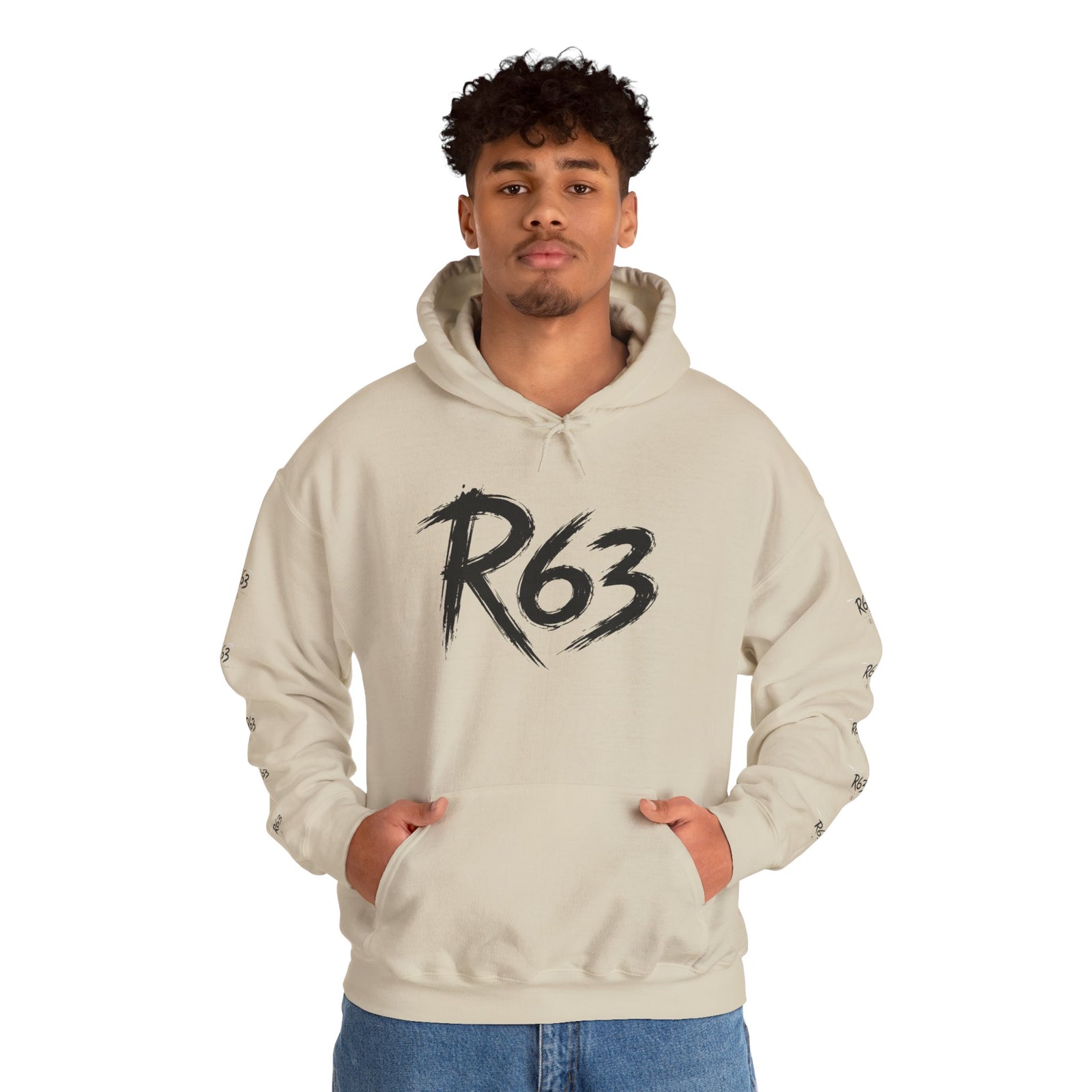 R63 Graphic Hoodie — Reflective Souls Back Print, Sleeve Logo Streetwear