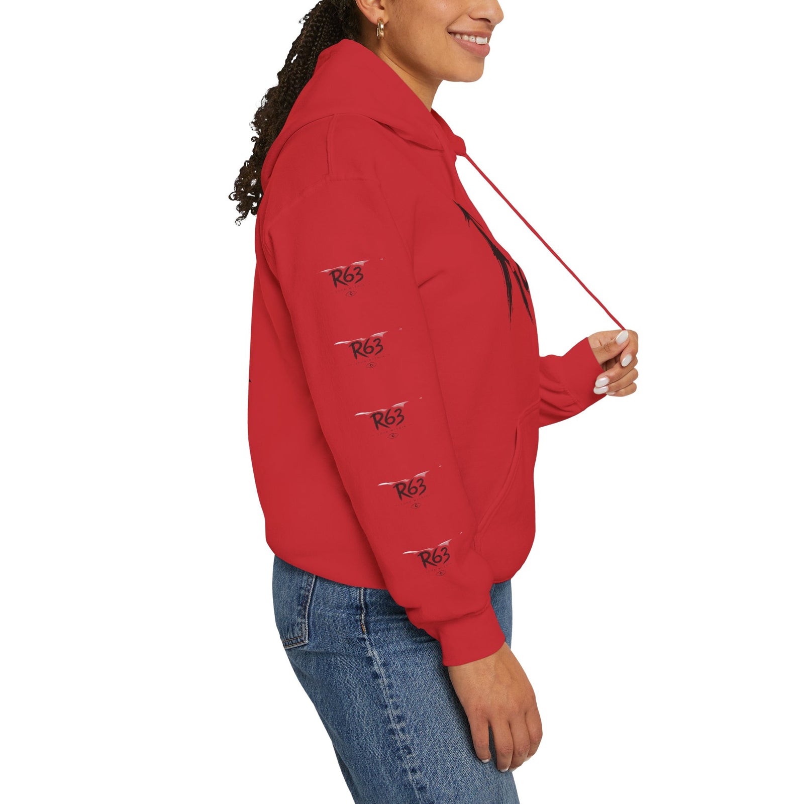 R63 Graphic Hoodie — Reflective Souls Back Print, Sleeve Logo Streetwear