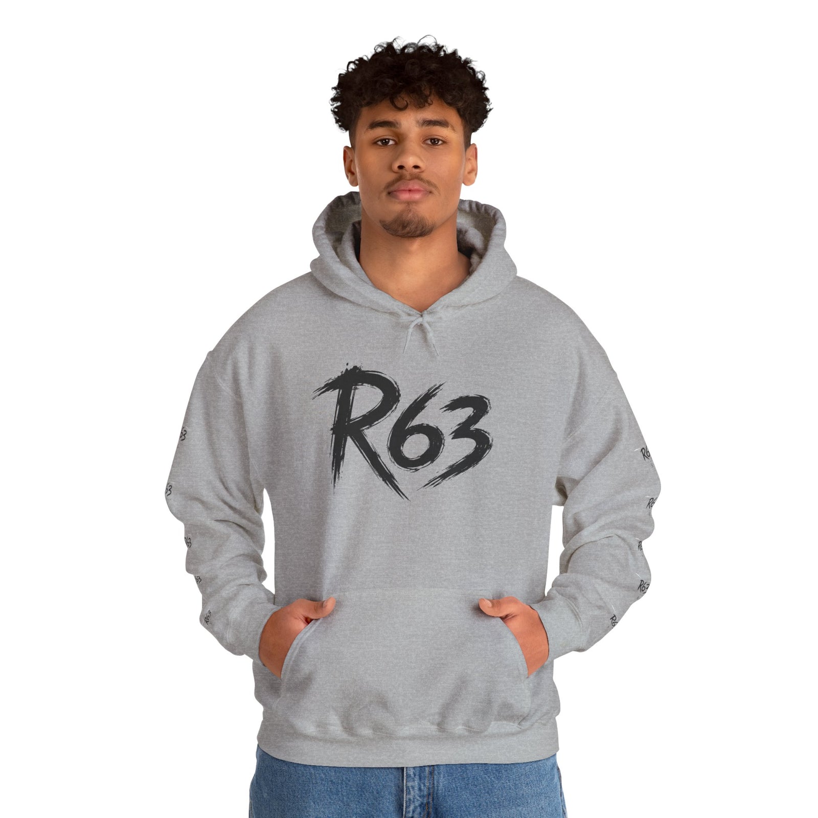 R63 Graphic Hoodie — Reflective Souls Back Print, Sleeve Logo Streetwear