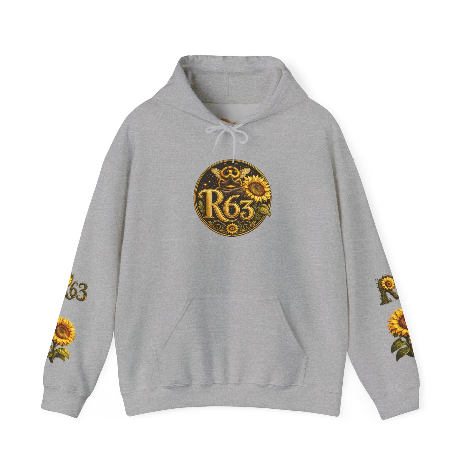 Sunflower Bee Hoodie — R63 Logo Graphic Hooded Sweatshirt
