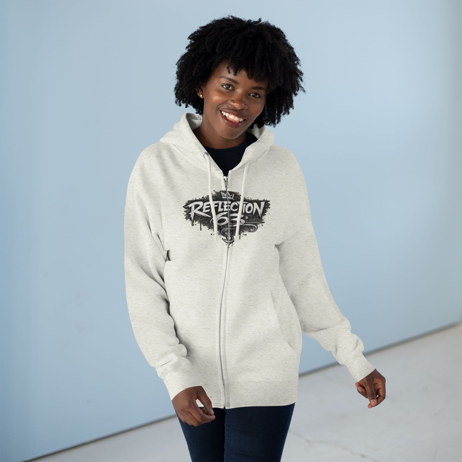 Reflection 63 Zip Hoodie — Vintage Crest Graphic Zip-Up Hoodie