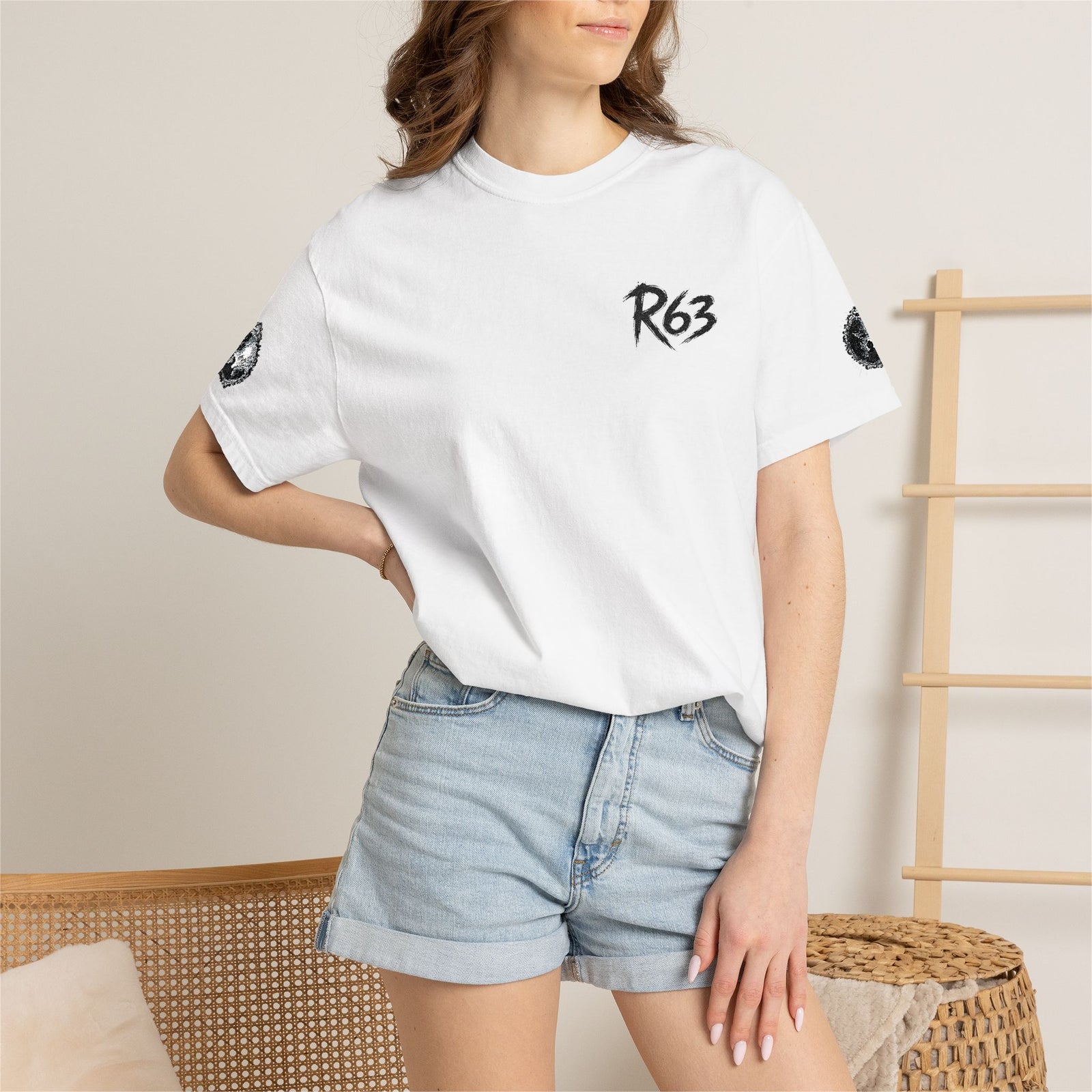 R63 Minimal Logo T-Shirt — Streetwear Graphic Tee with Sleeve Emblem