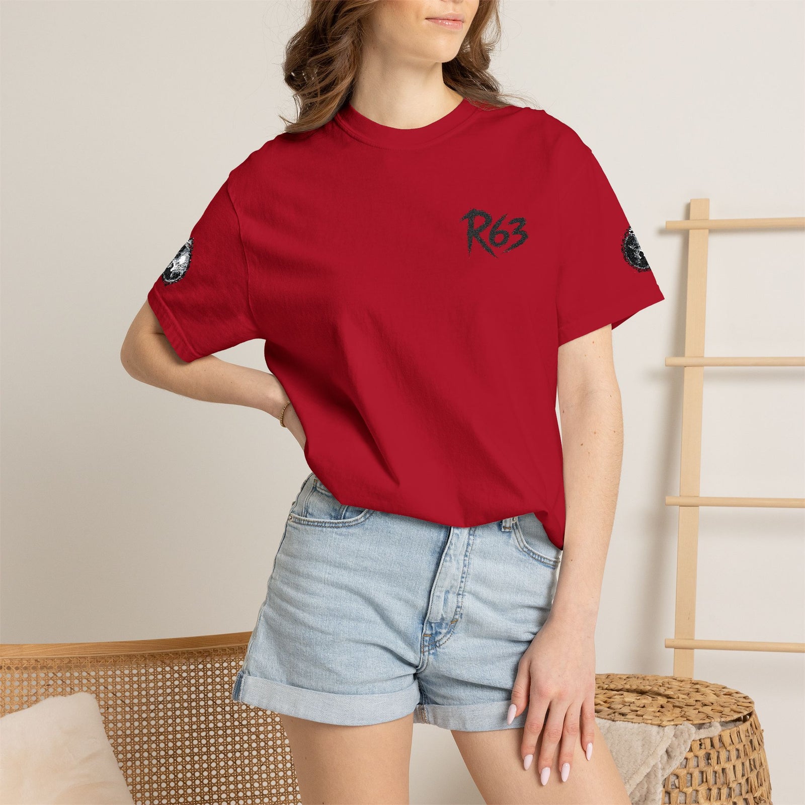 R63 Minimal Logo T-Shirt — Streetwear Graphic Tee with Sleeve Emblem