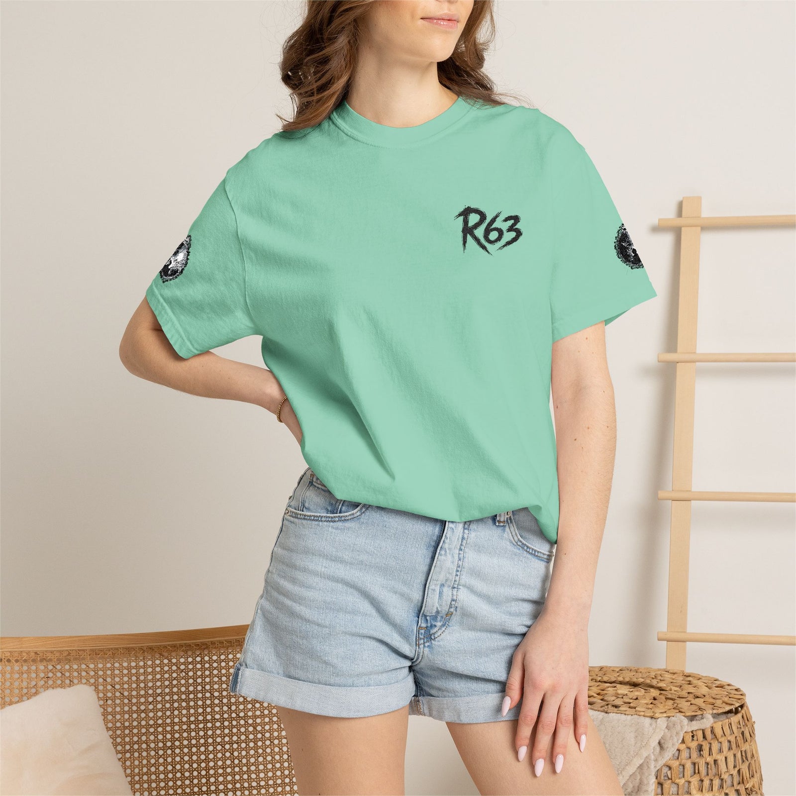R63 Minimal Logo T-Shirt — Streetwear Graphic Tee with Sleeve Emblem