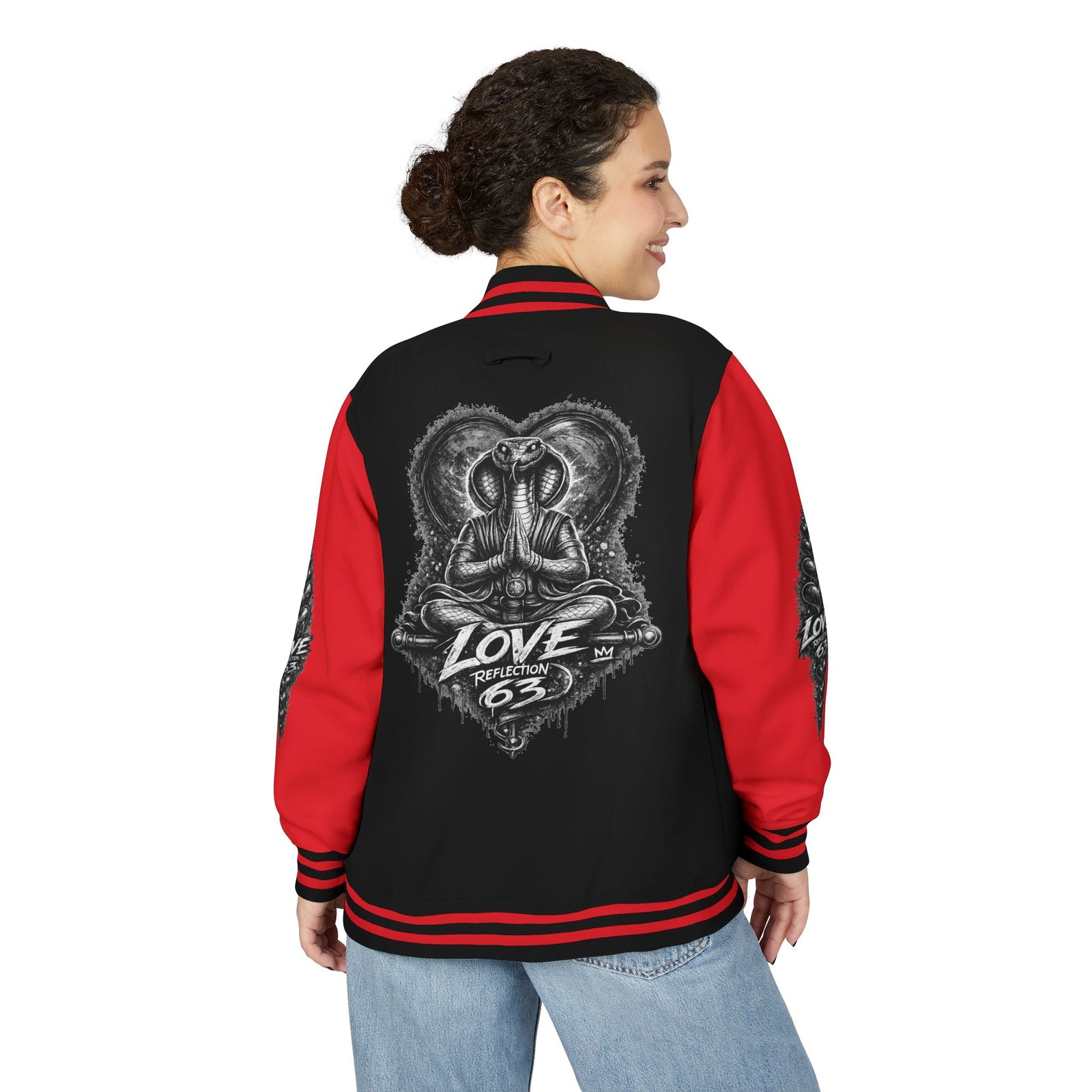 Letterman Jacket — Retro 'Love Reflection 63' Snake Heart Embroidered Design