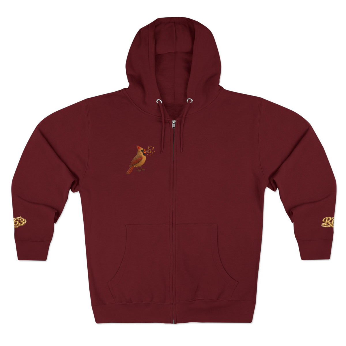 Cardinal Bird Zip Hoodie — Vintage Red Cardinal Graphic Zip-Up