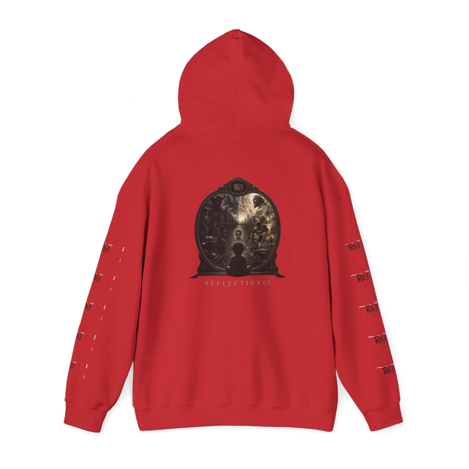 R63 Graphic Hoodie — Reflective Souls Back Print, Sleeve Logo Streetwear