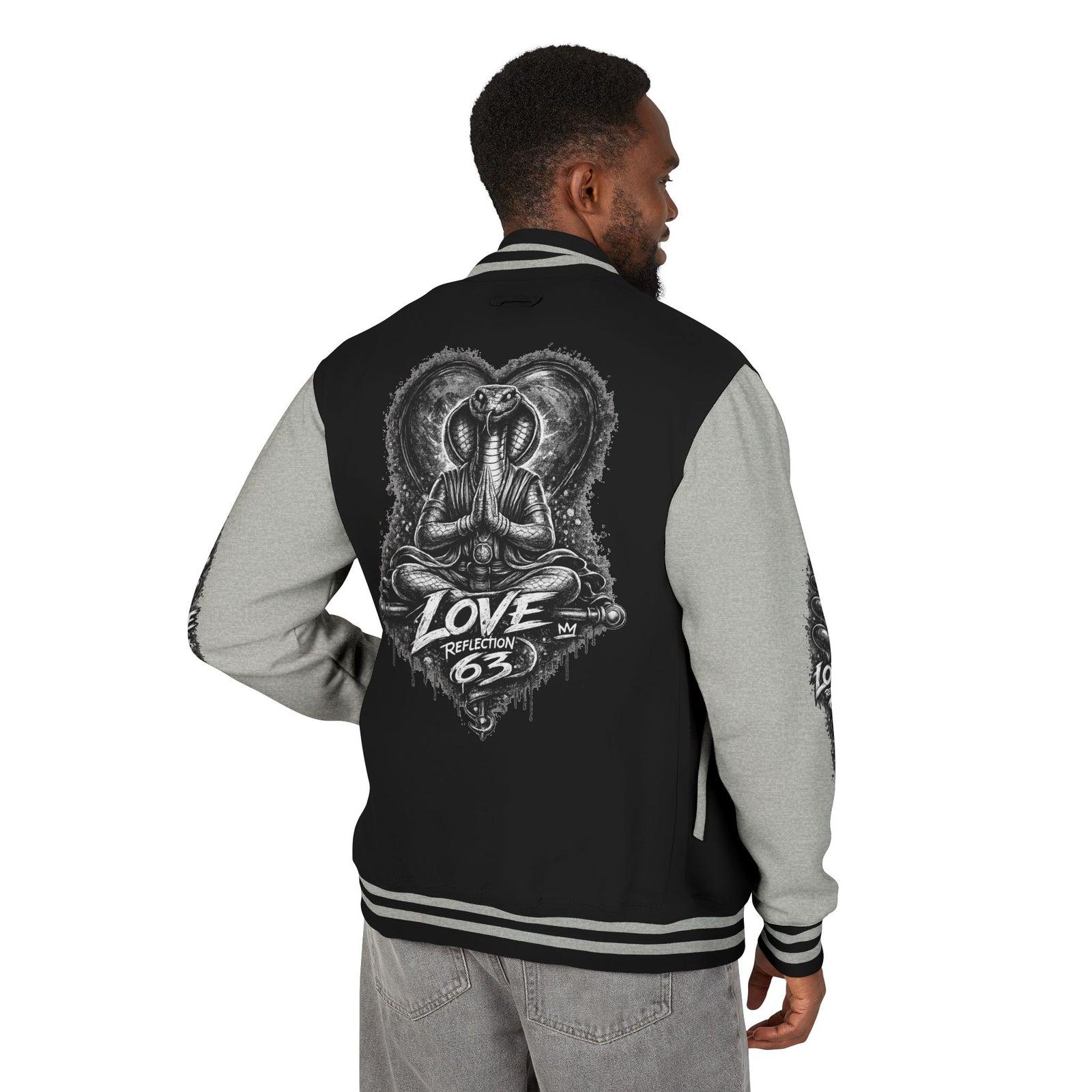Letterman Jacket — Retro 'Love Reflection 63' Snake Heart Embroidered Design