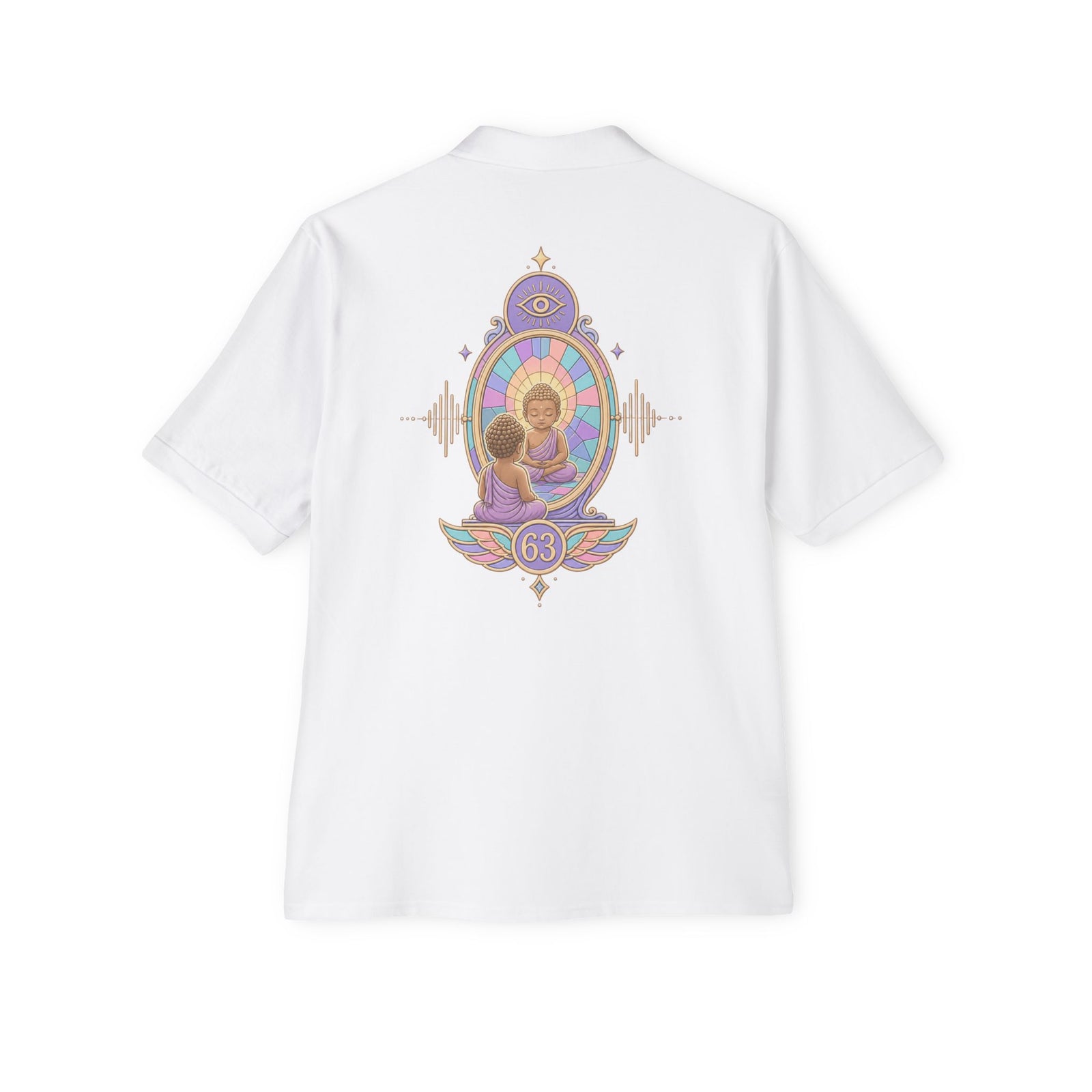 Men's Polo — Retro Sacred Mother & Child Emblem