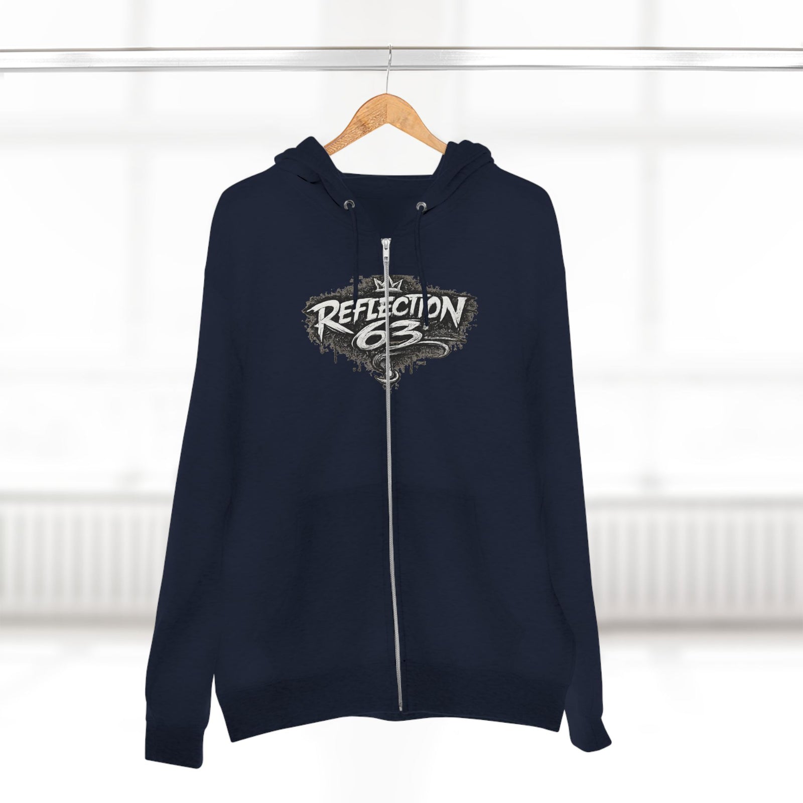 Reflection 63 Zip Hoodie — Vintage Crest Graphic Zip-Up Hoodie