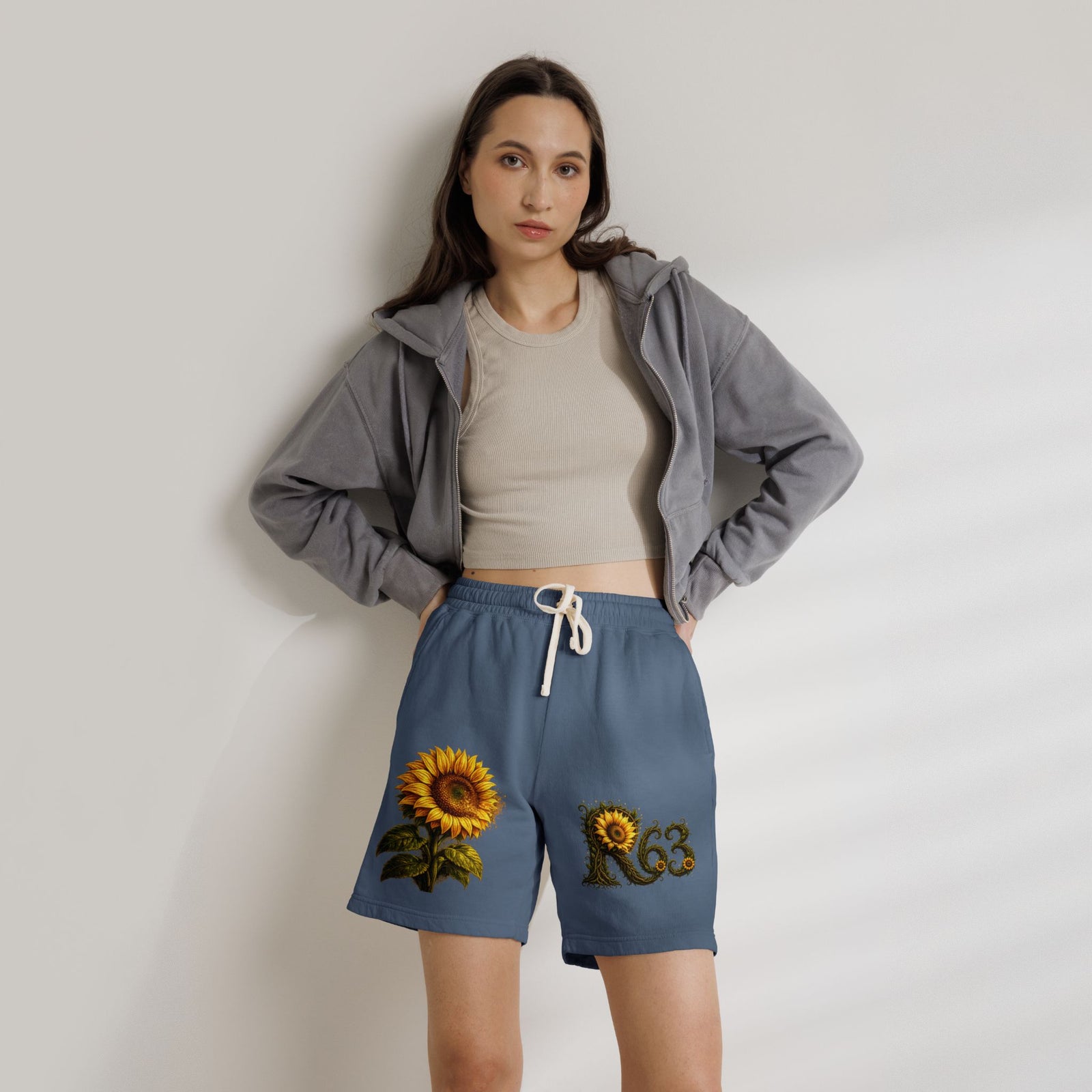 Sunflower Bee Fleece Sweat Shorts — Garment-Dyed Lightweight Lounge Shorts