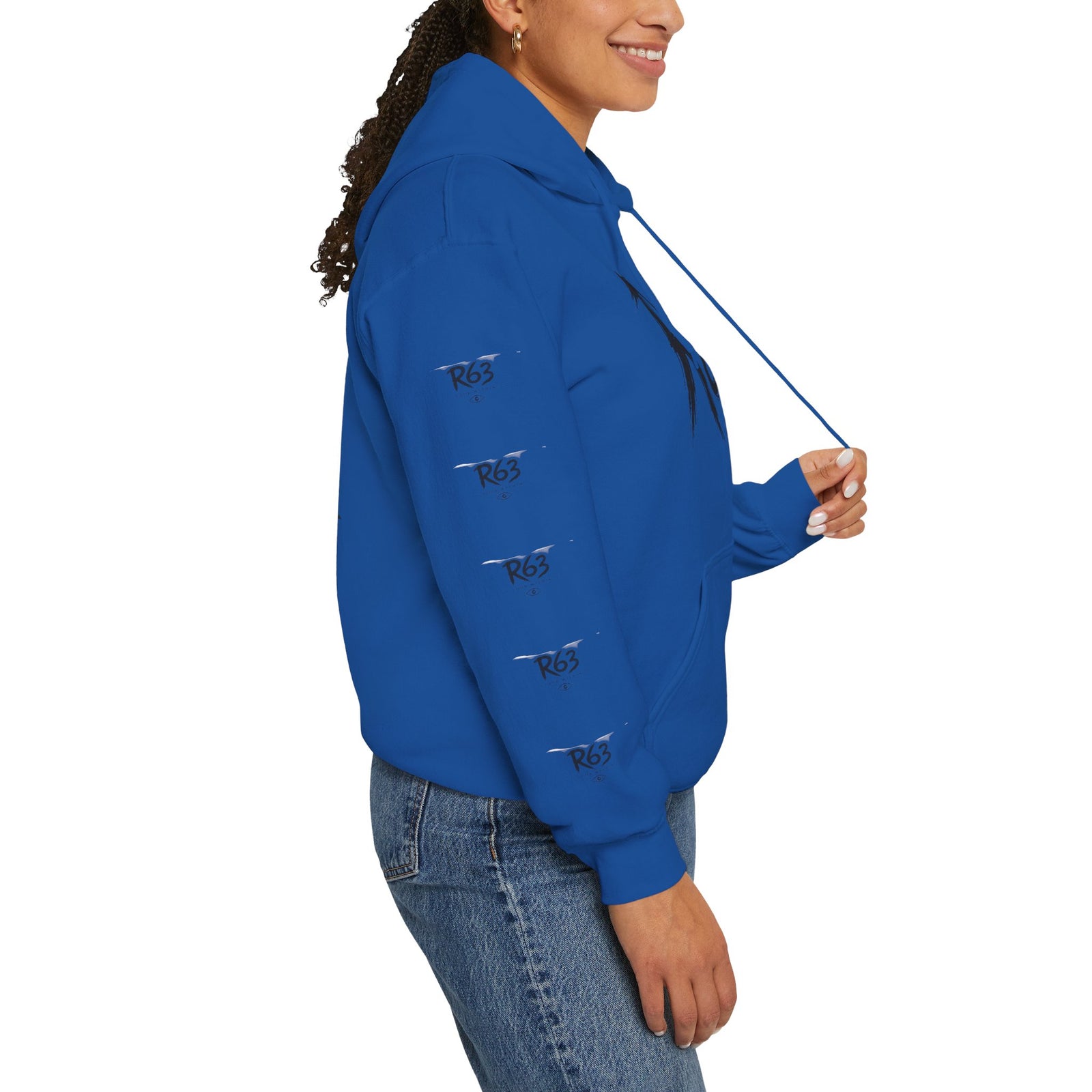 R63 Graphic Hoodie — Reflective Souls Back Print, Sleeve Logo Streetwear