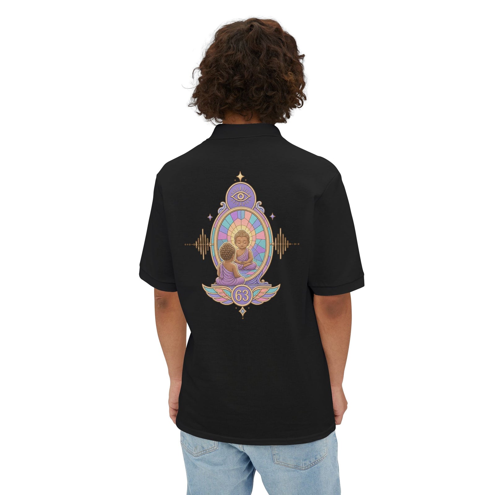 Men's Polo — Retro Sacred Mother & Child Emblem