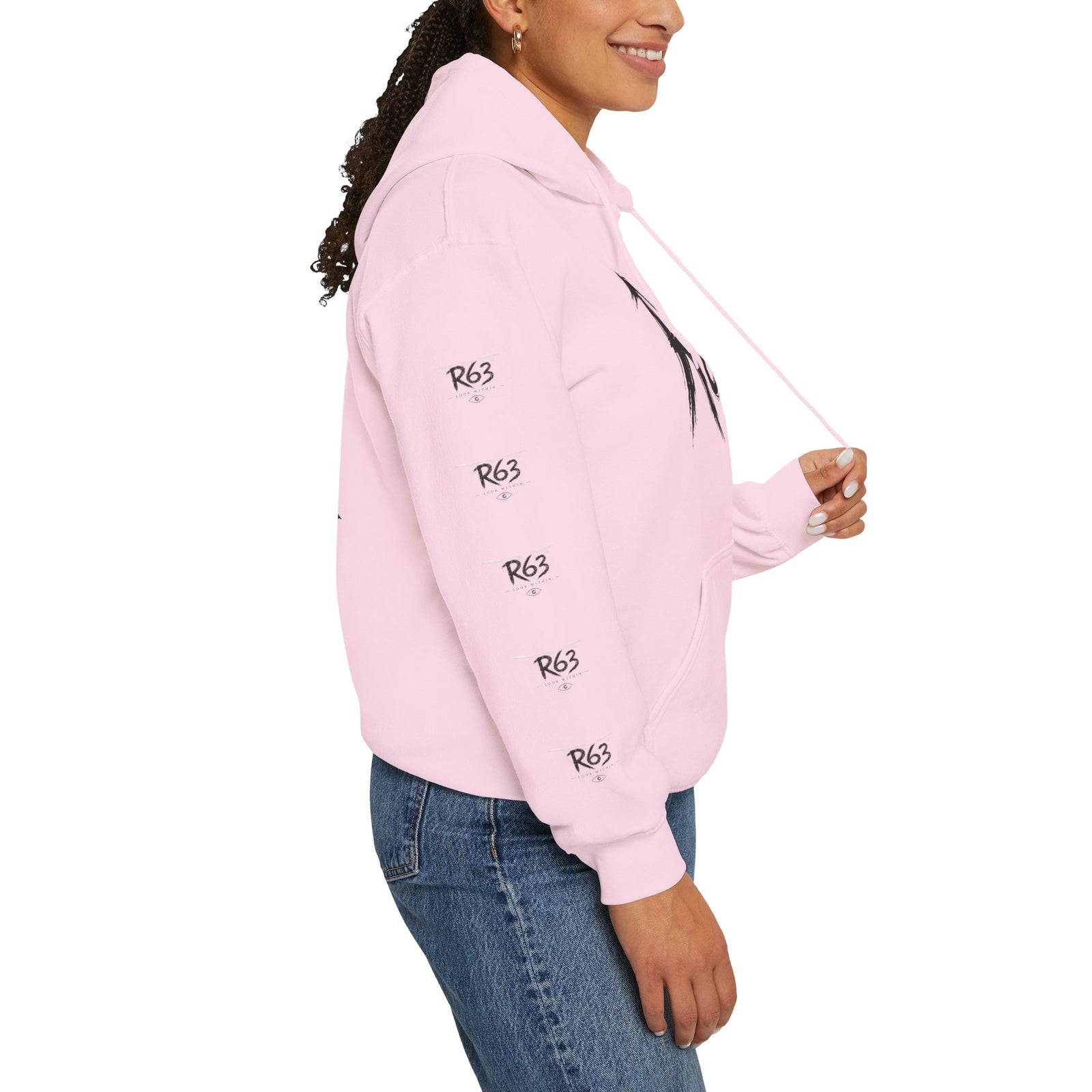 R63 Graphic Hoodie — Reflective Souls Back Print, Sleeve Logo Streetwear