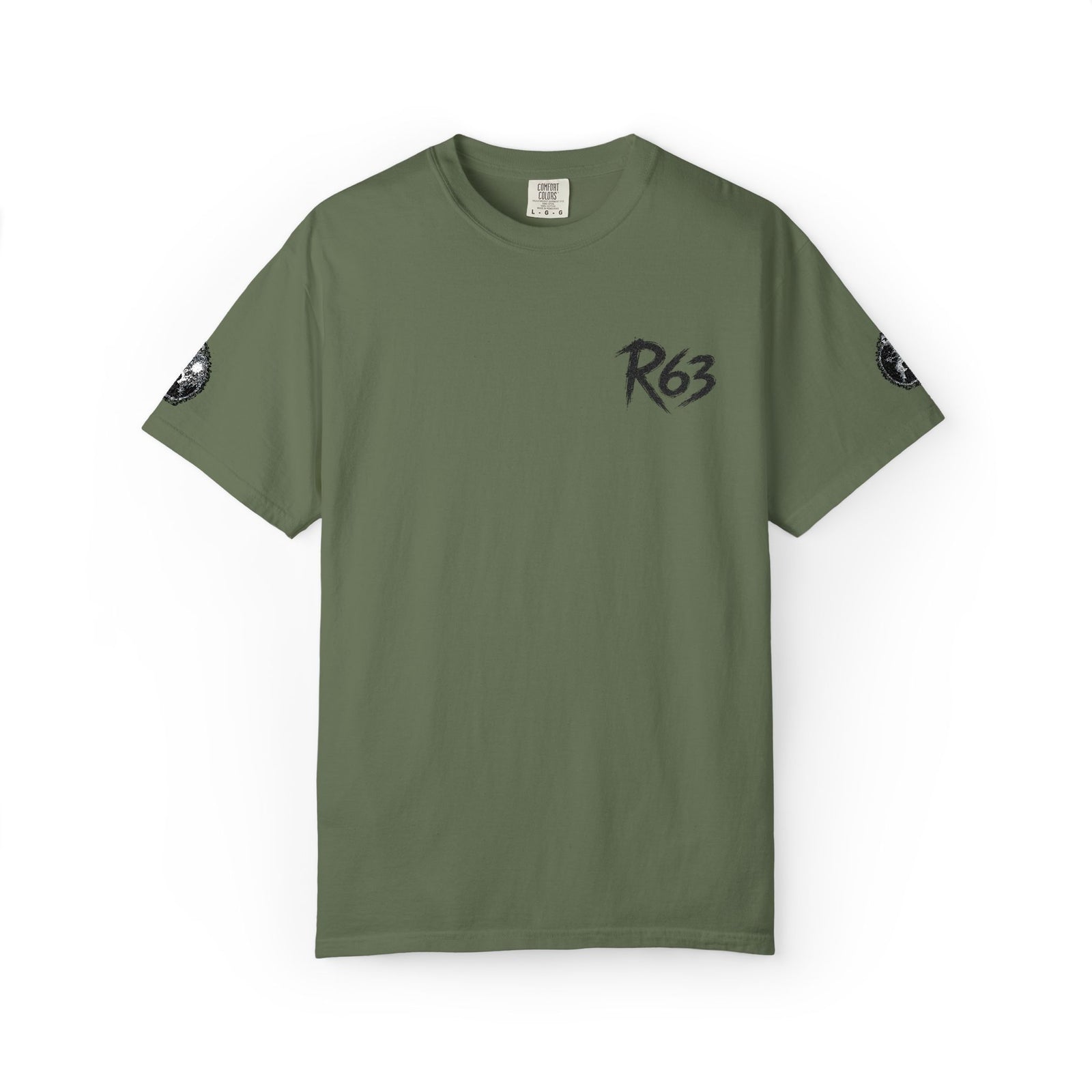 R63 Minimal Logo T-Shirt — Streetwear Graphic Tee with Sleeve Emblem