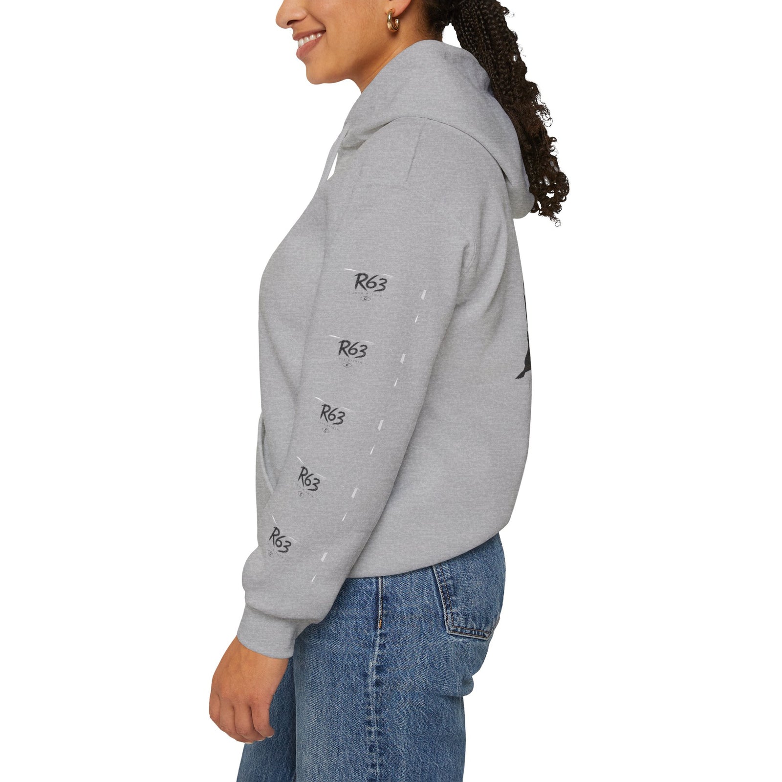 R63 Graphic Hoodie — Reflective Souls Back Print, Sleeve Logo Streetwear