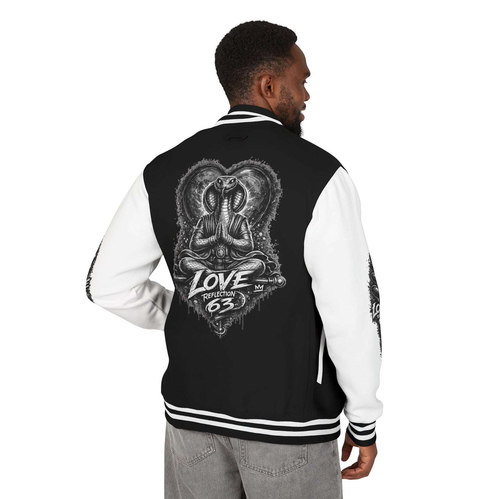 Letterman Jacket — Retro 'Love Reflection 63' Snake Heart Embroidered Design