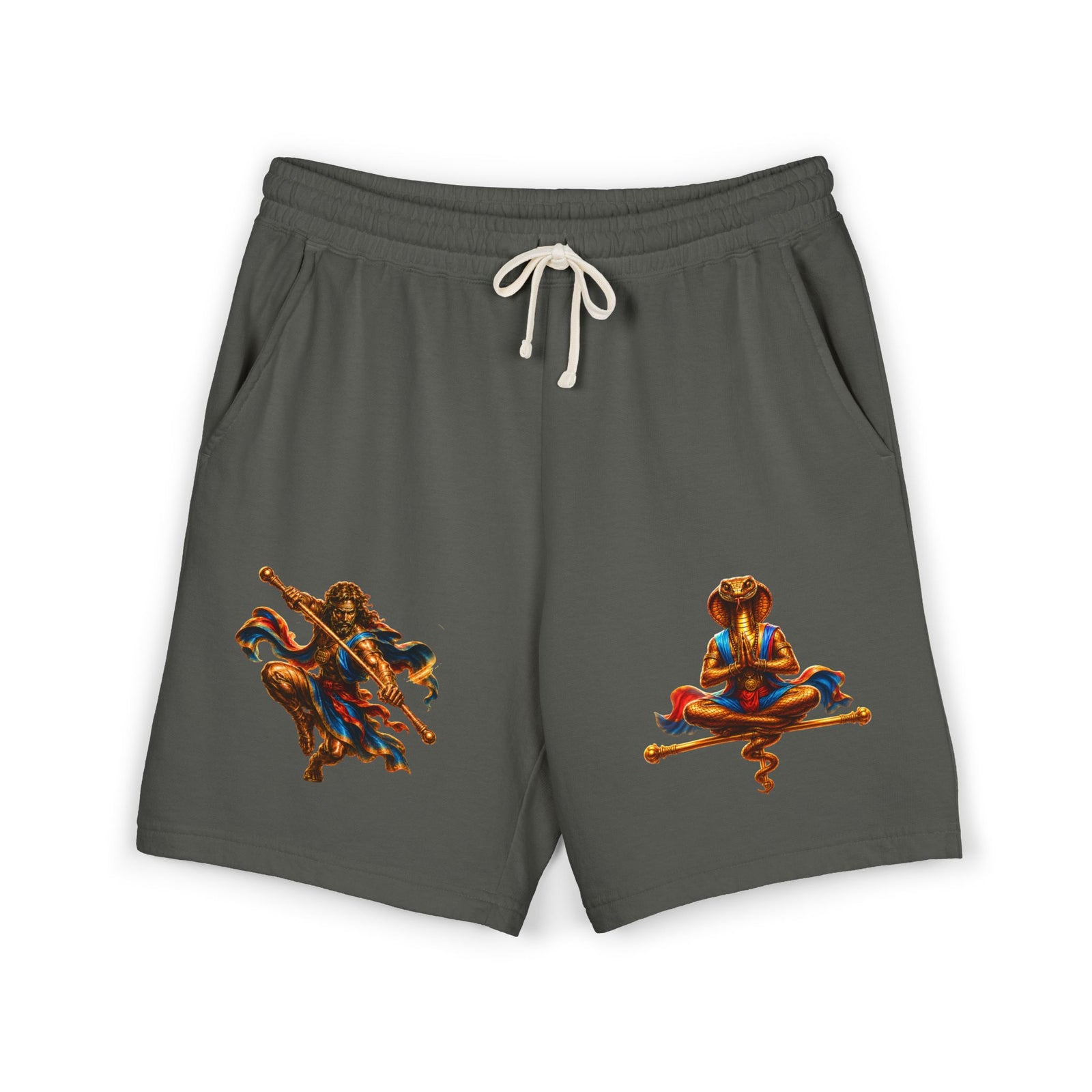 Mythic Yoga Sweat Shorts — Serpent & Warrior Graphic Fleece Shorts