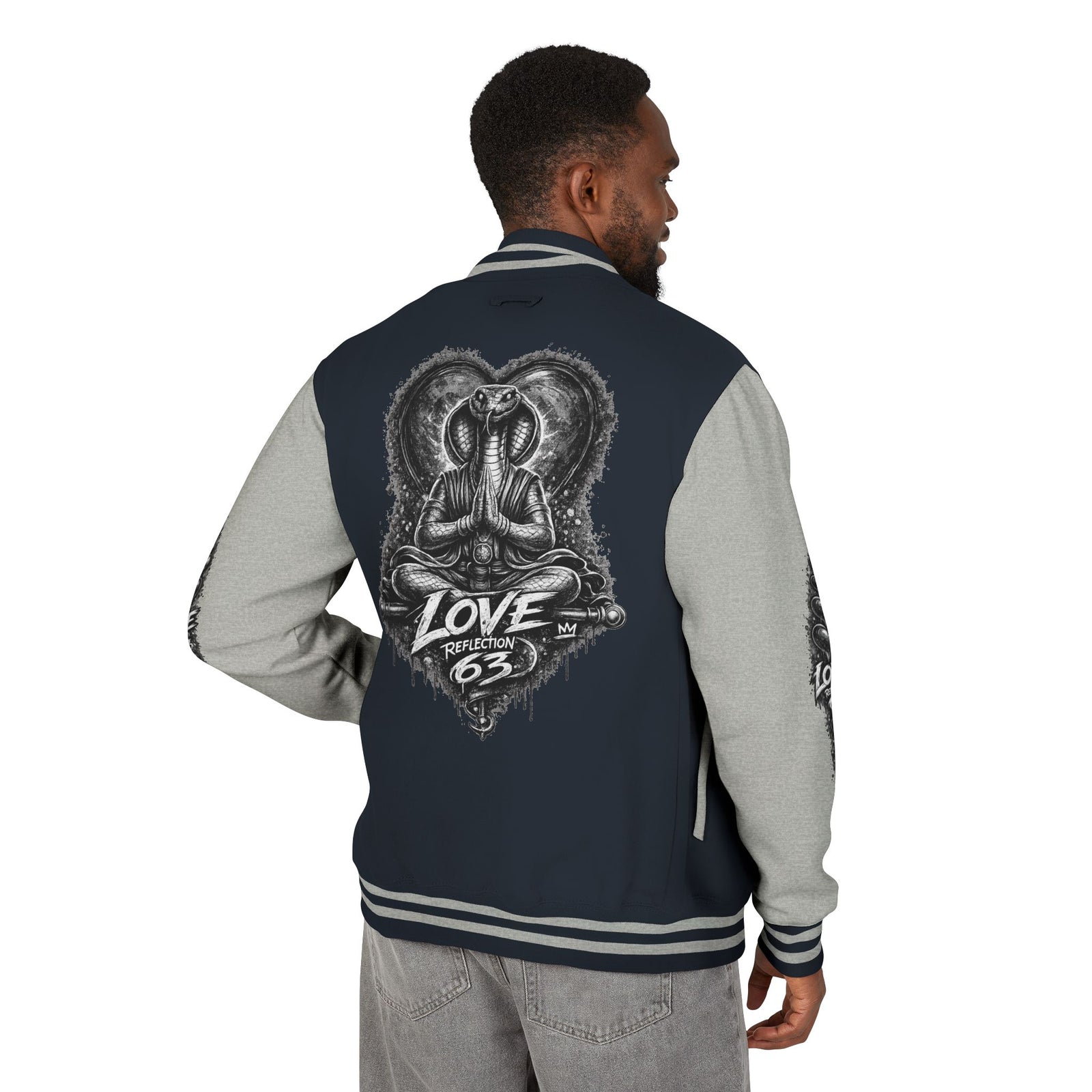 Letterman Jacket — Retro 'Love Reflection 63' Snake Heart Embroidered Design
