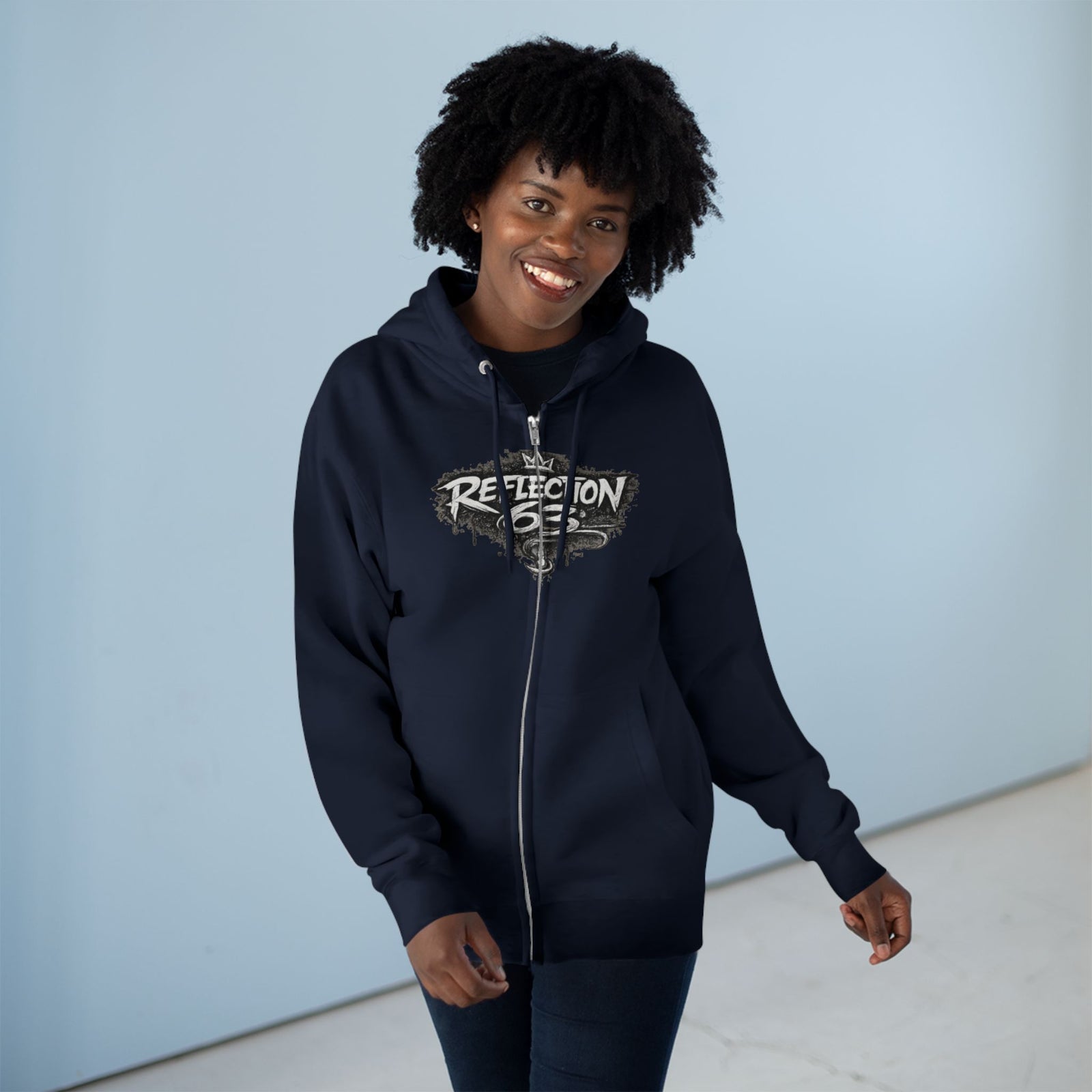 Reflection 63 Zip Hoodie — Vintage Crest Graphic Zip-Up Hoodie