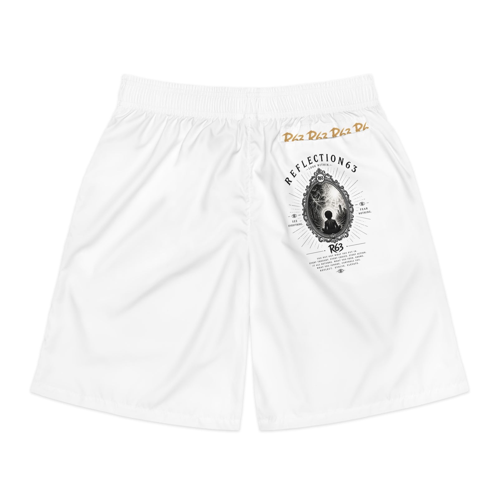 Men's Athletic Jogger Shorts – White with R63 Brush Logo