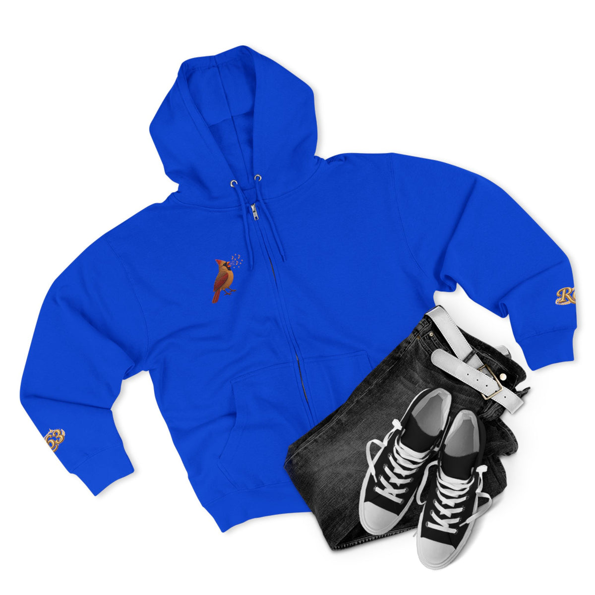 Cardinal Bird Zip Hoodie — Vintage Red Cardinal Graphic Zip-Up