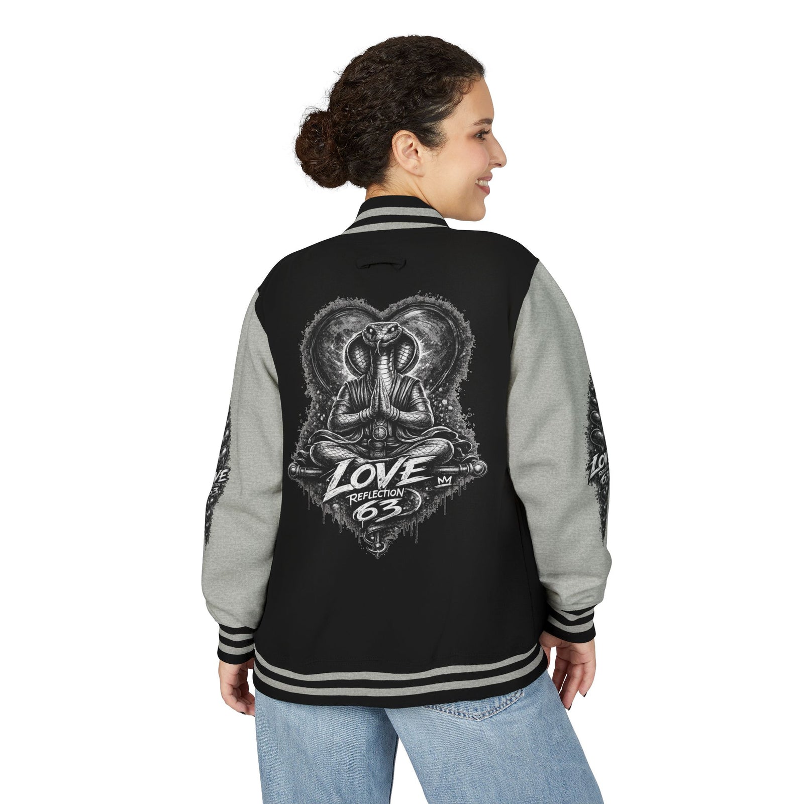 Letterman Jacket — Retro 'Love Reflection 63' Snake Heart Embroidered Design