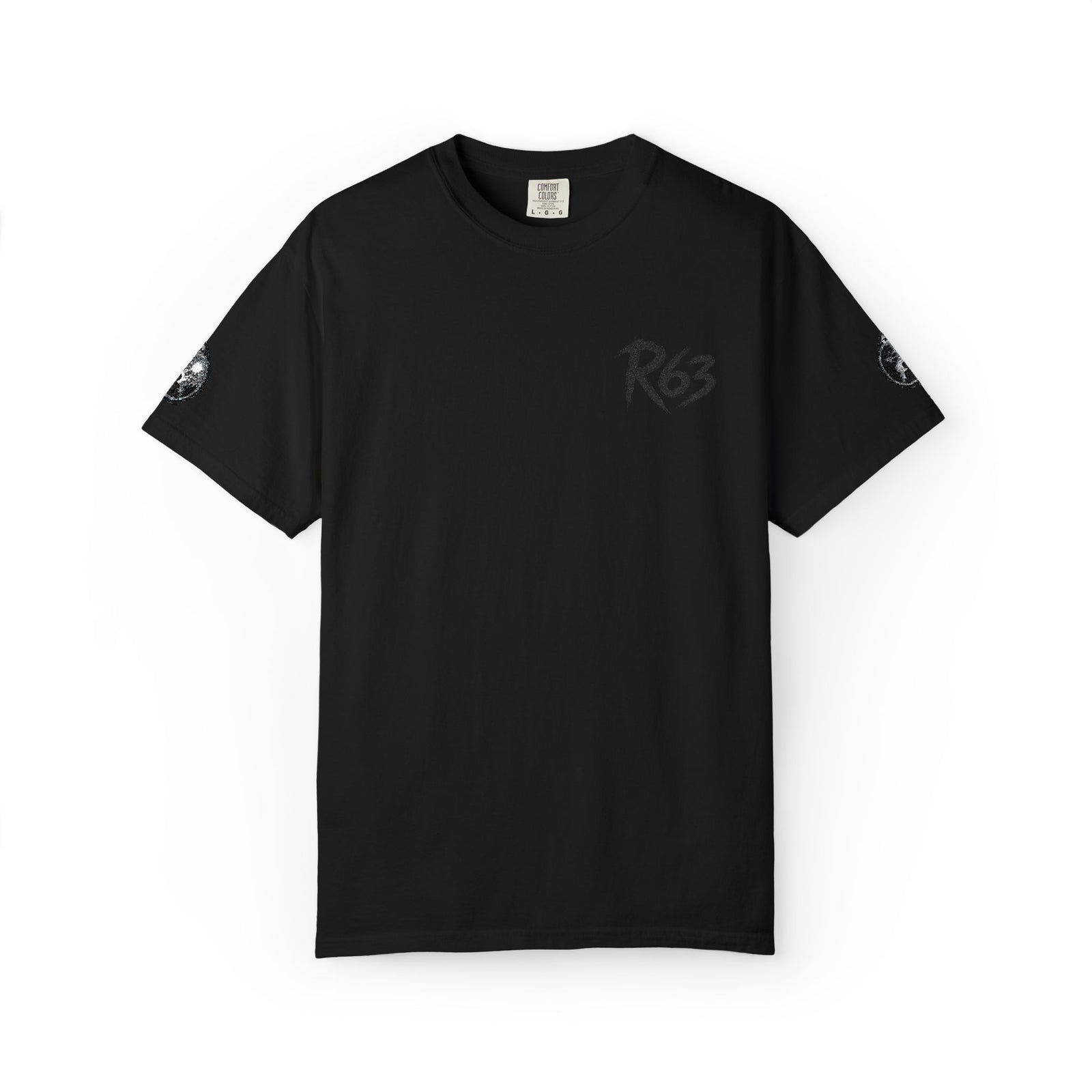 R63 Minimal Logo T-Shirt — Streetwear Graphic Tee with Sleeve Emblem