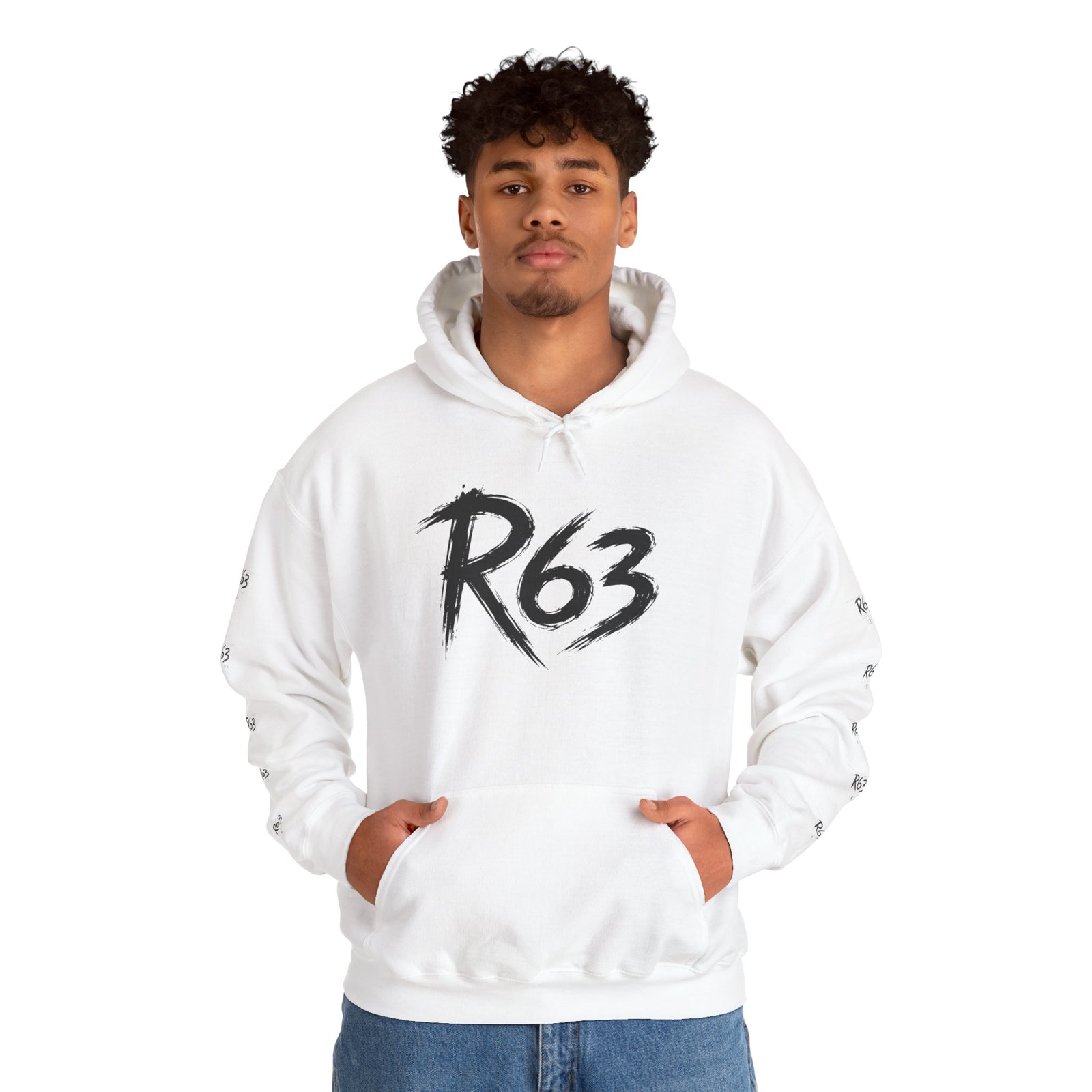 R63 Graphic Hoodie — Reflective Souls Back Print, Sleeve Logo Streetwear