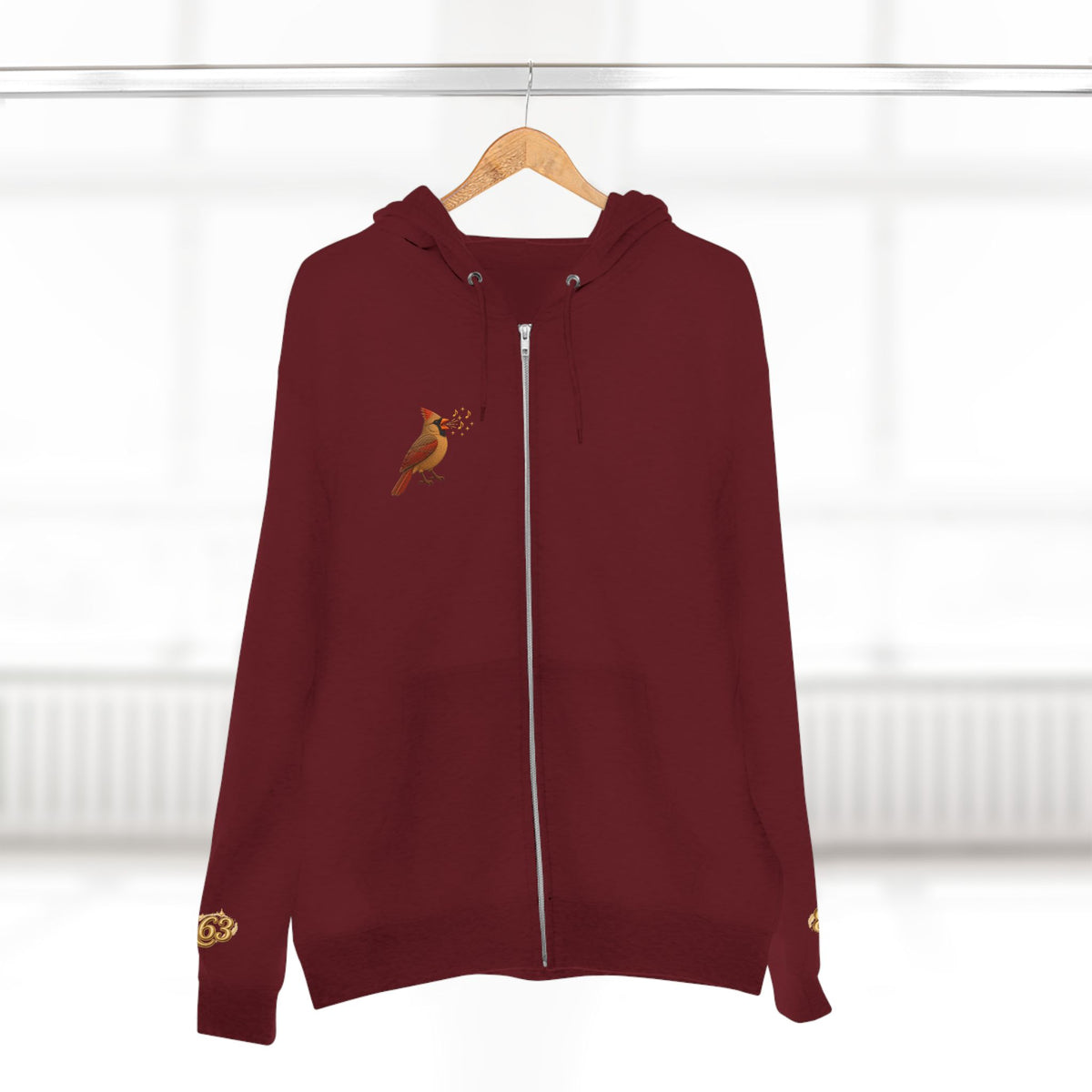 Cardinal Bird Zip Hoodie — Vintage Red Cardinal Graphic Zip-Up