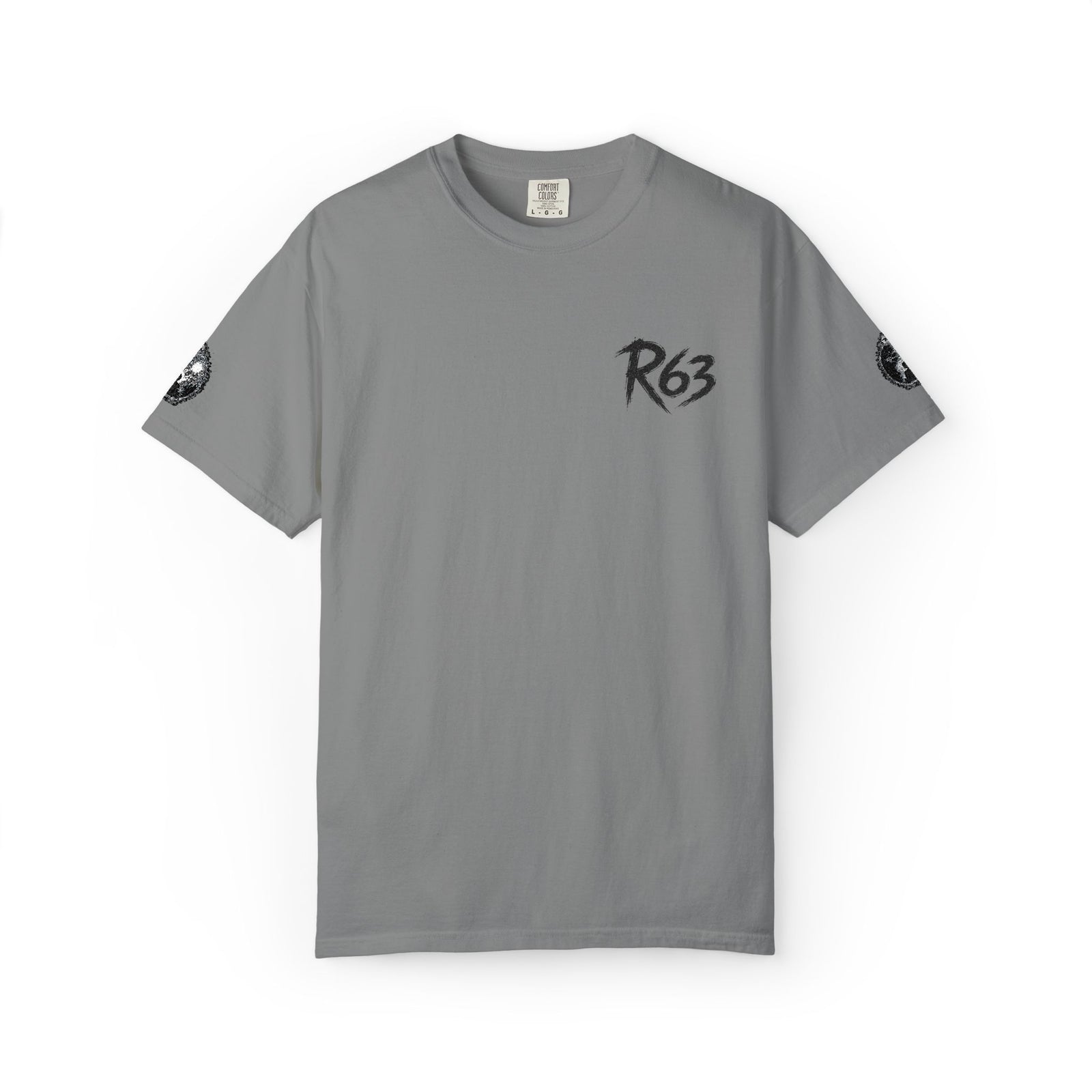 R63 Minimal Logo T-Shirt — Streetwear Graphic Tee with Sleeve Emblem