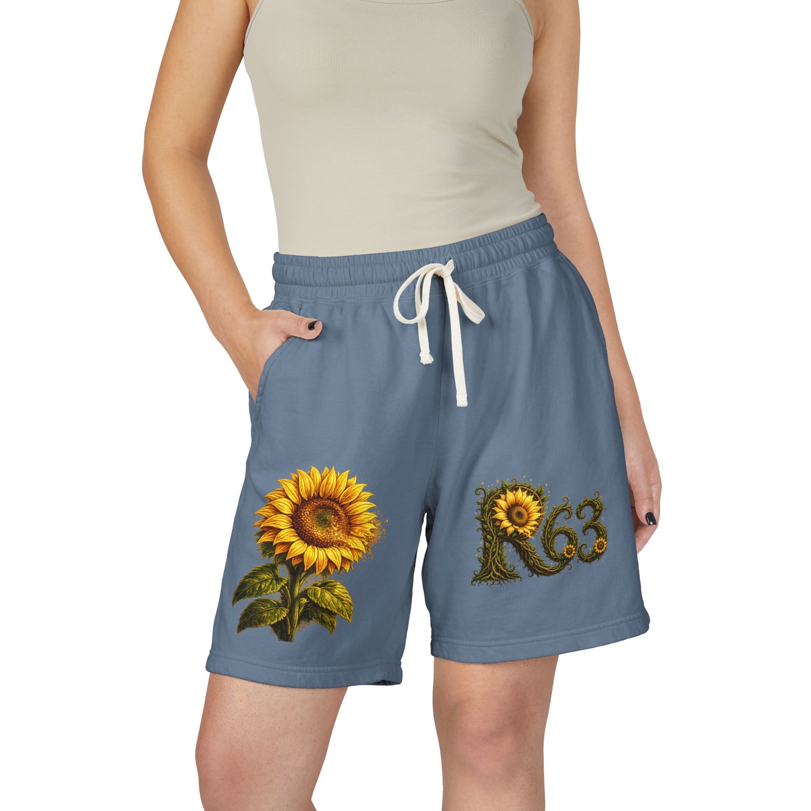 Sunflower Bee Fleece Sweat Shorts — Garment-Dyed Lightweight Lounge Shorts