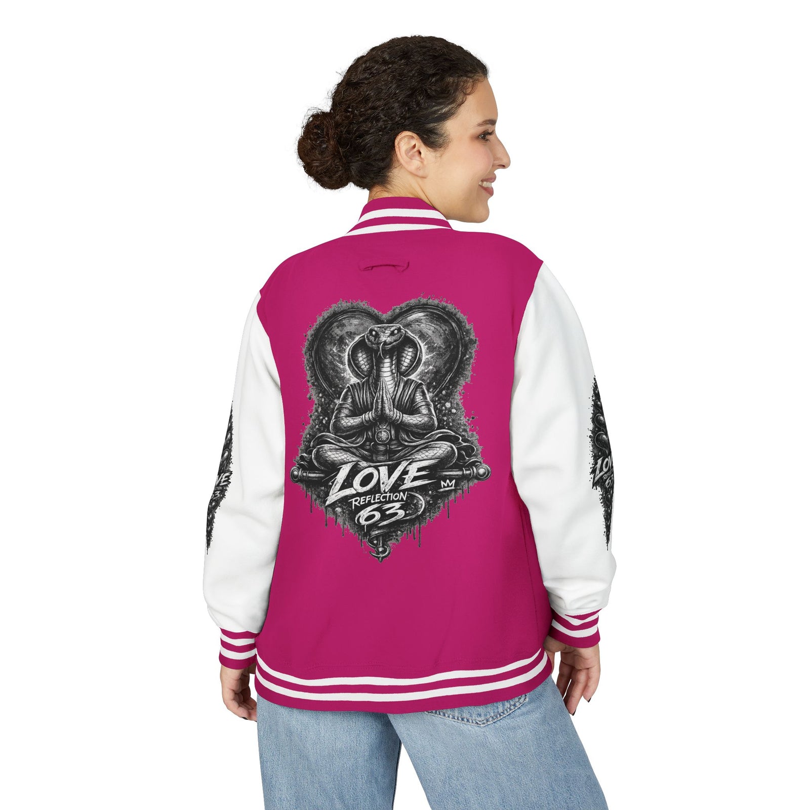 Letterman Jacket — Retro 'Love Reflection 63' Snake Heart Embroidered Design