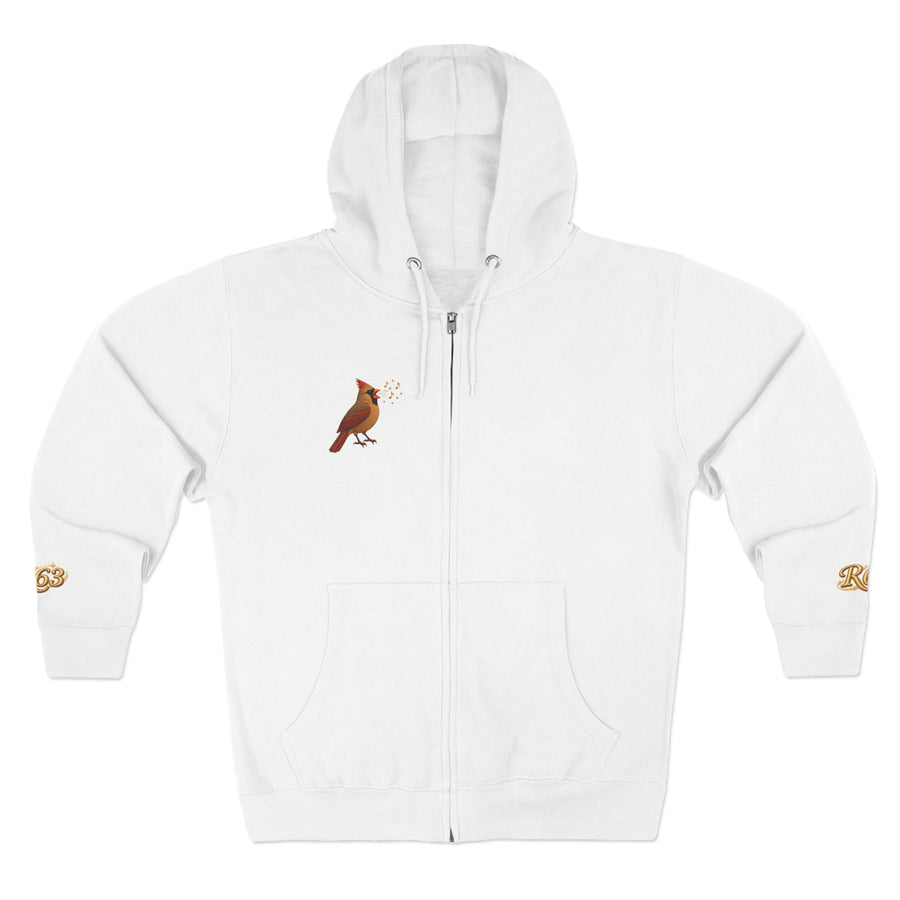 Cardinal Bird Zip Hoodie — Vintage Red Cardinal Graphic Zip-Up
