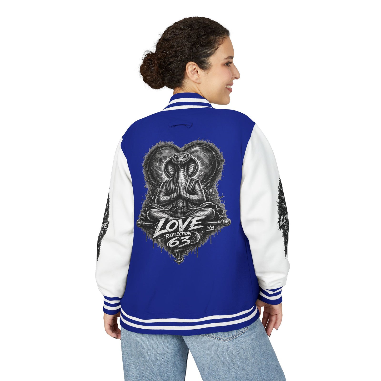 Letterman Jacket — Retro 'Love Reflection 63' Snake Heart Embroidered Design