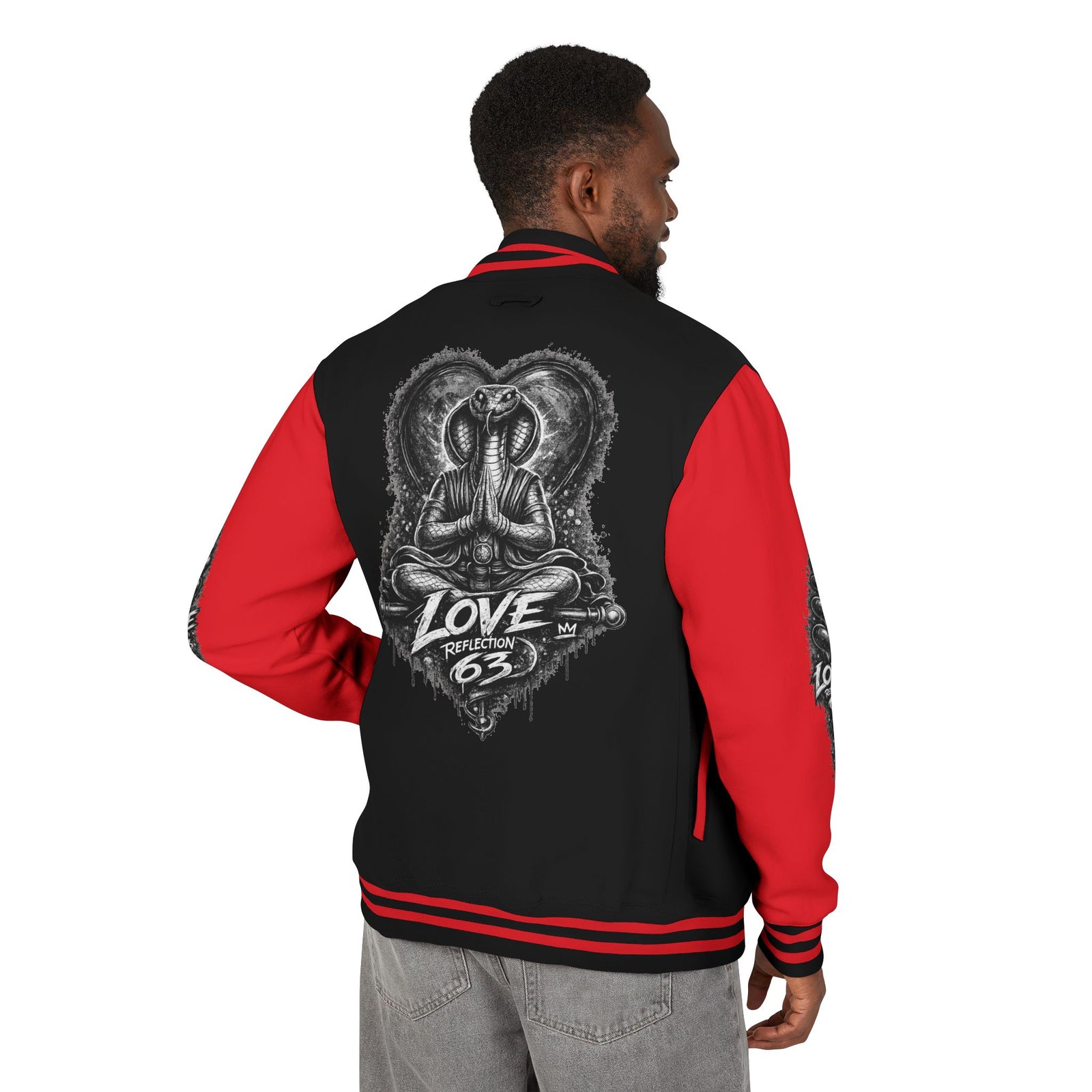 Letterman Jacket — Retro 'Love Reflection 63' Snake Heart Embroidered Design